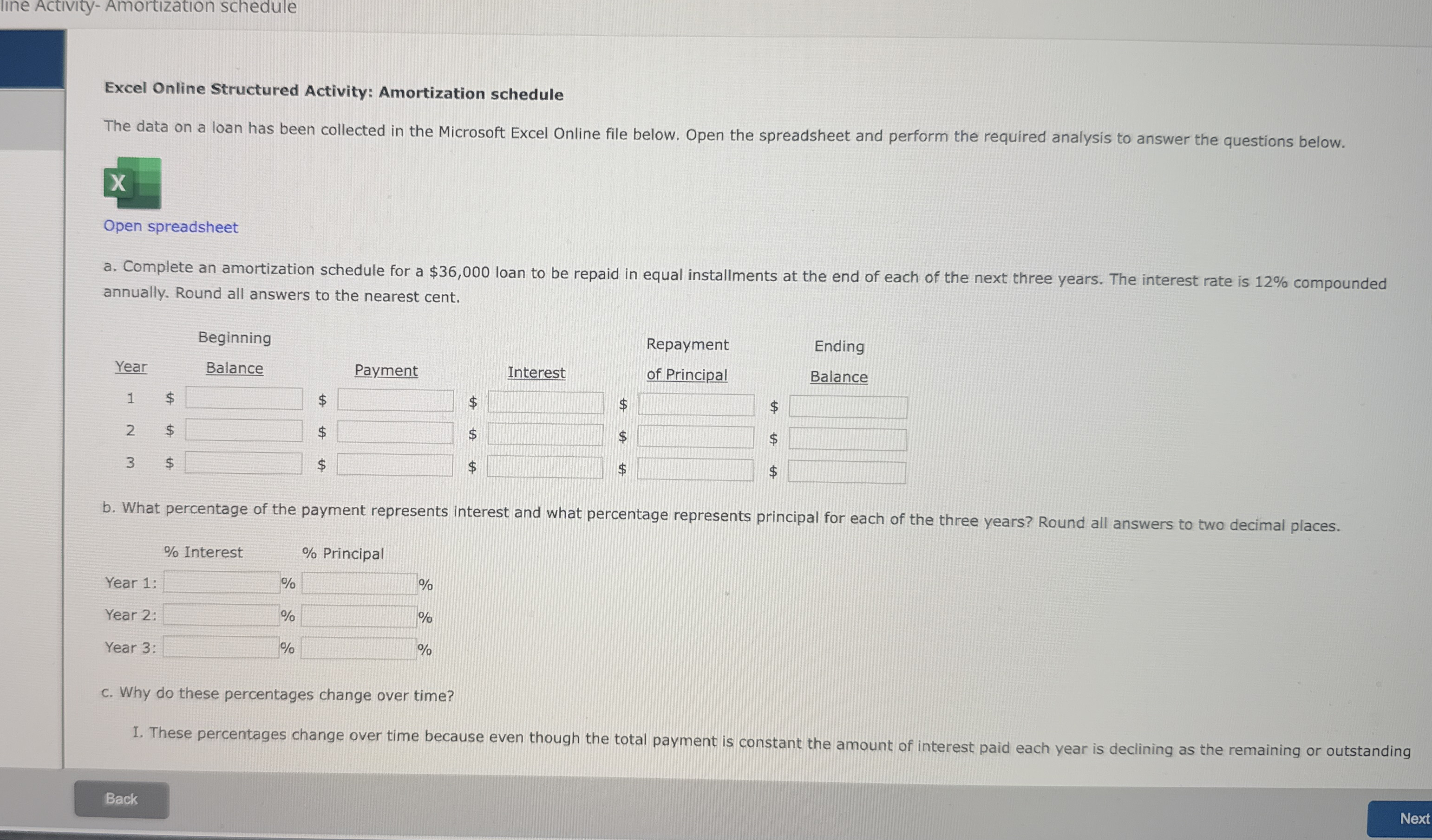 ine Activity - Amortization schedule Excel Online