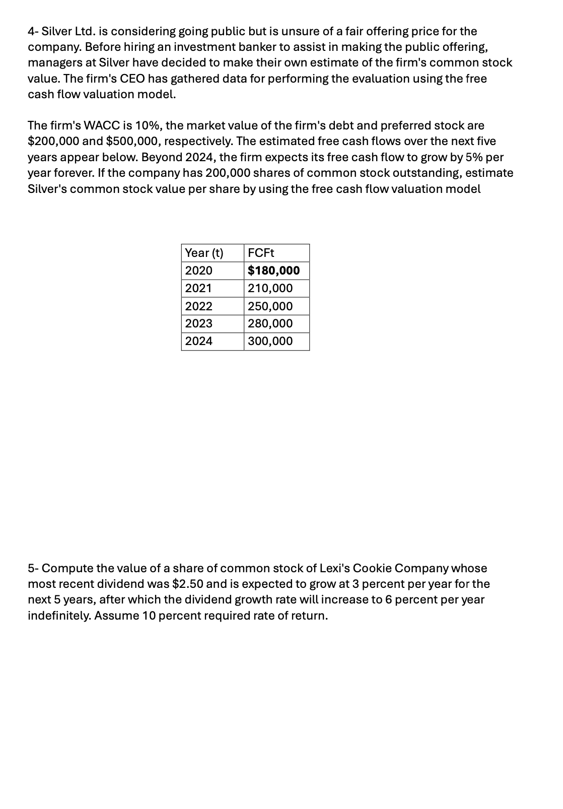 4 - Silver Ltd . is considering going public but