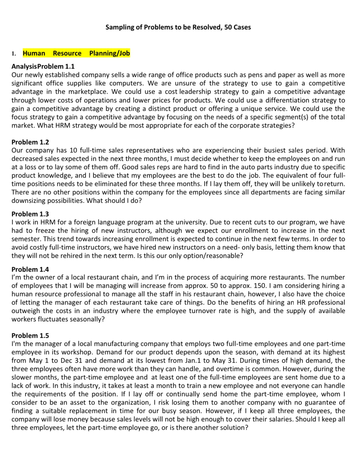 The Report should answer based on 9 questions as