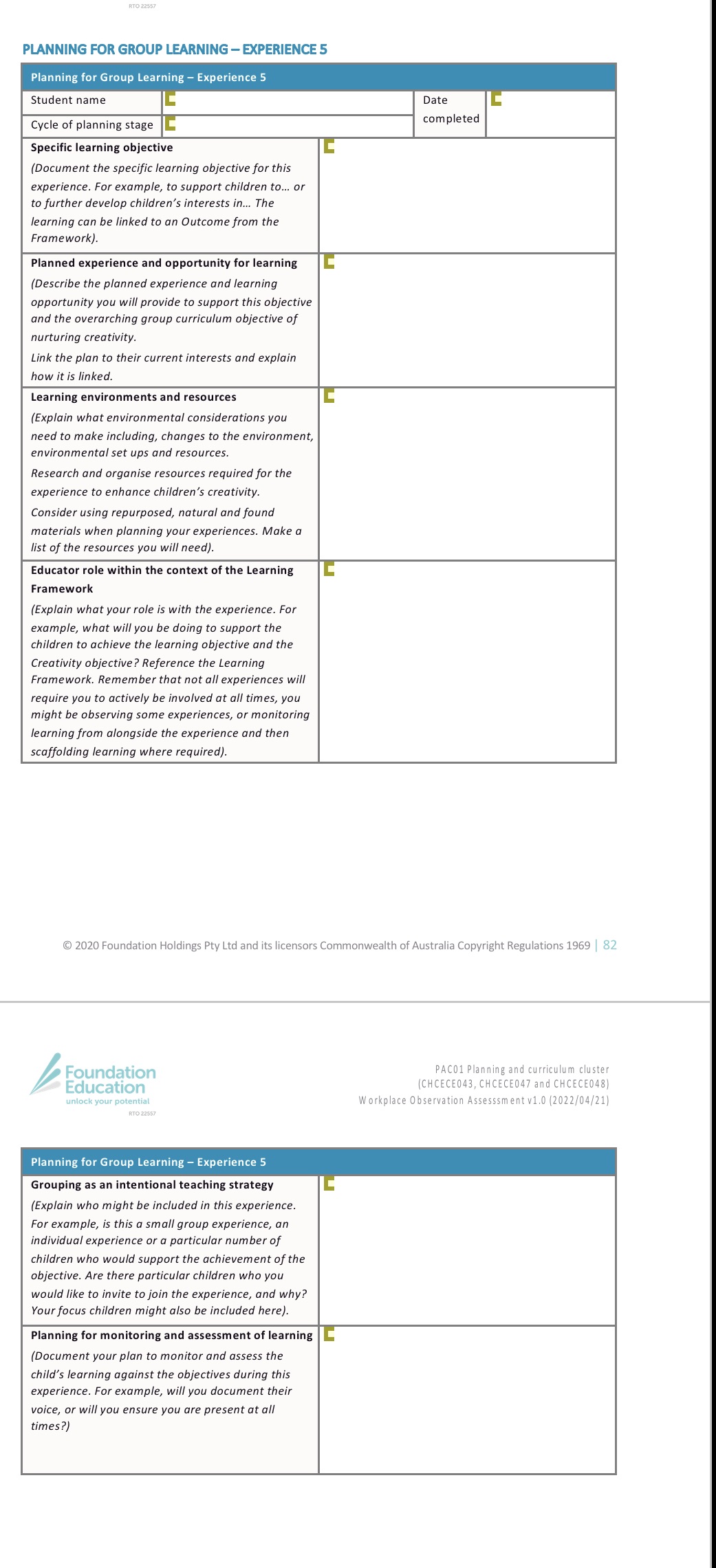 I need 5 different group learning experiences for