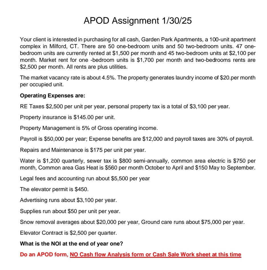 APOD Assignment 1 / 3 0 / 2 5 Your client is