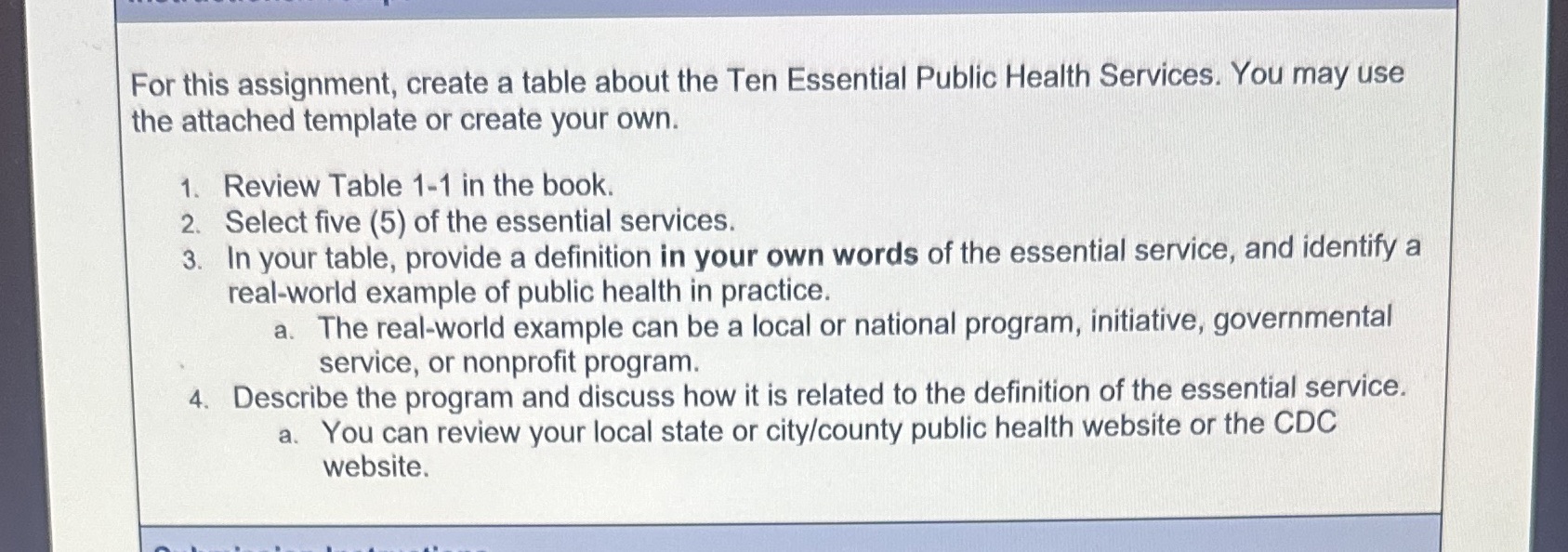 For this assignment, create a table about the Ten