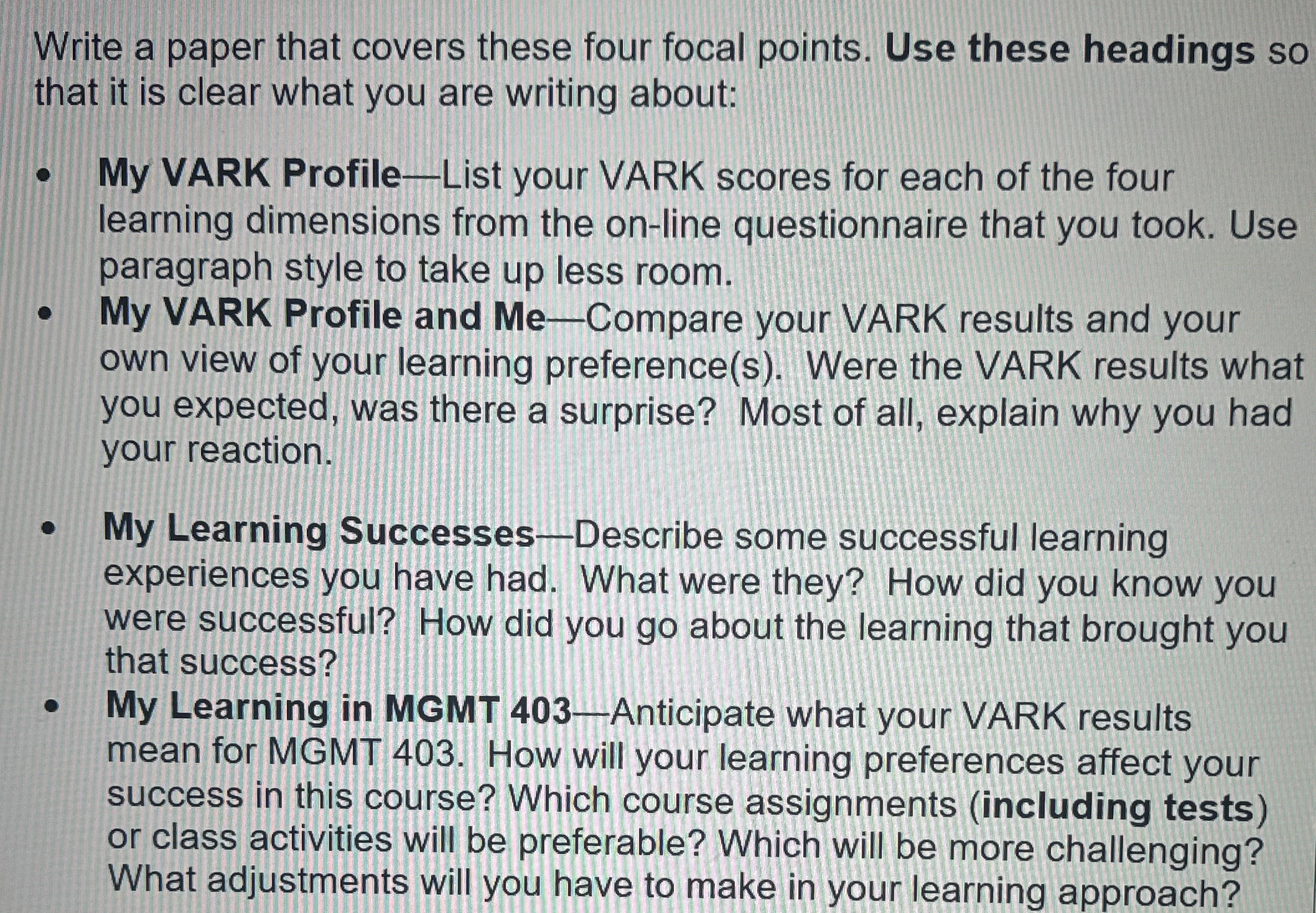 Write a paper that covers these four focal