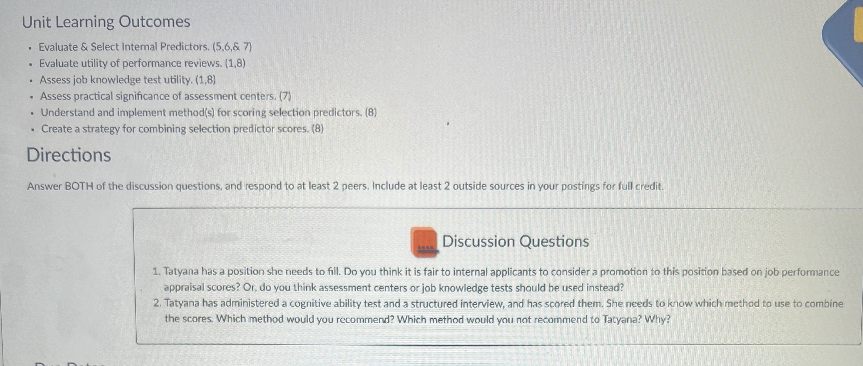 Unit Learning Outcomes . Evaluate & Select