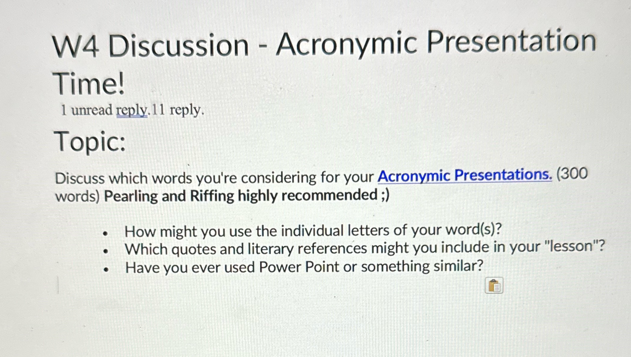 W4 Discussion - Acronymic Presentation Time! 1