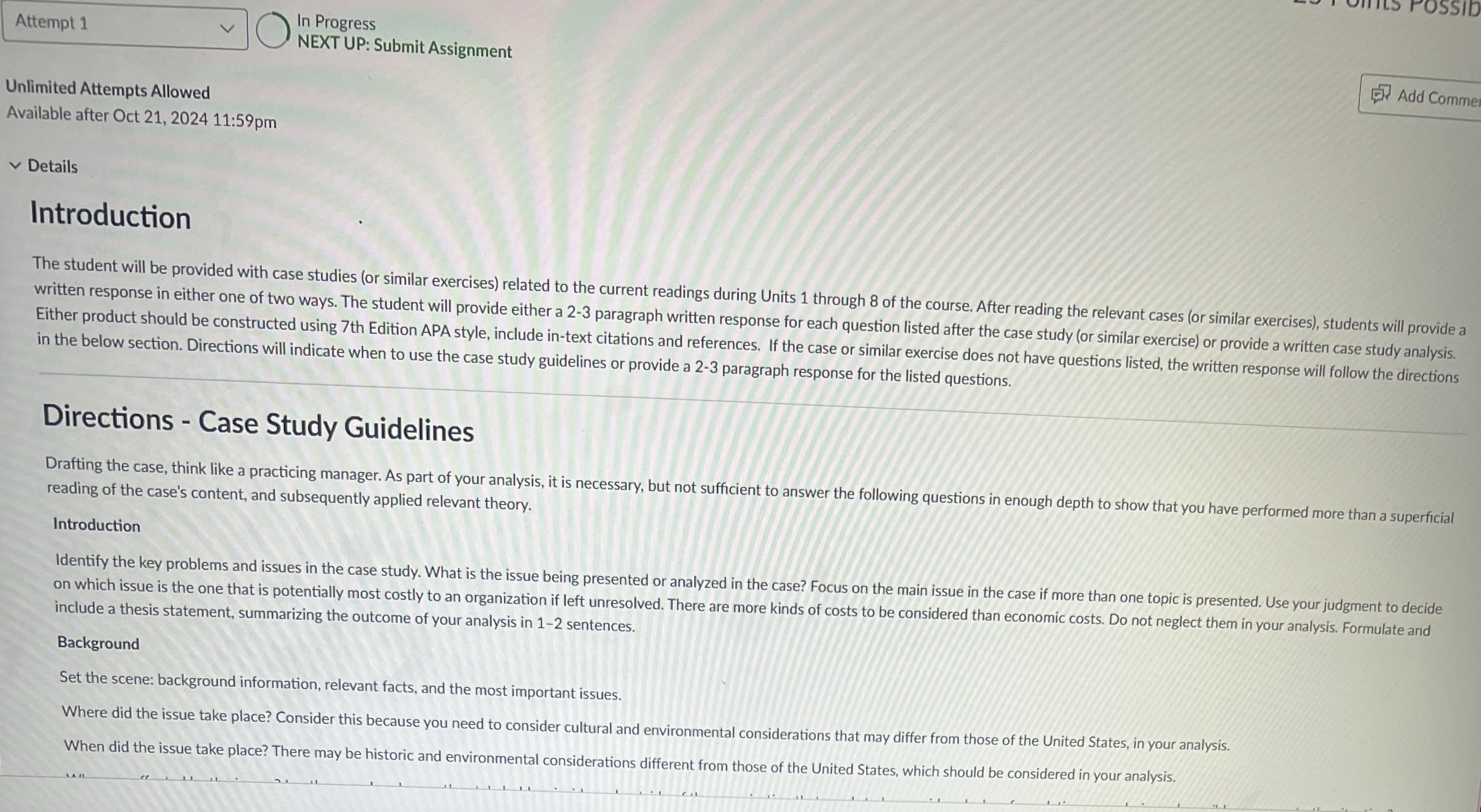 Unit 2: Case Study Written Case Study Analysis