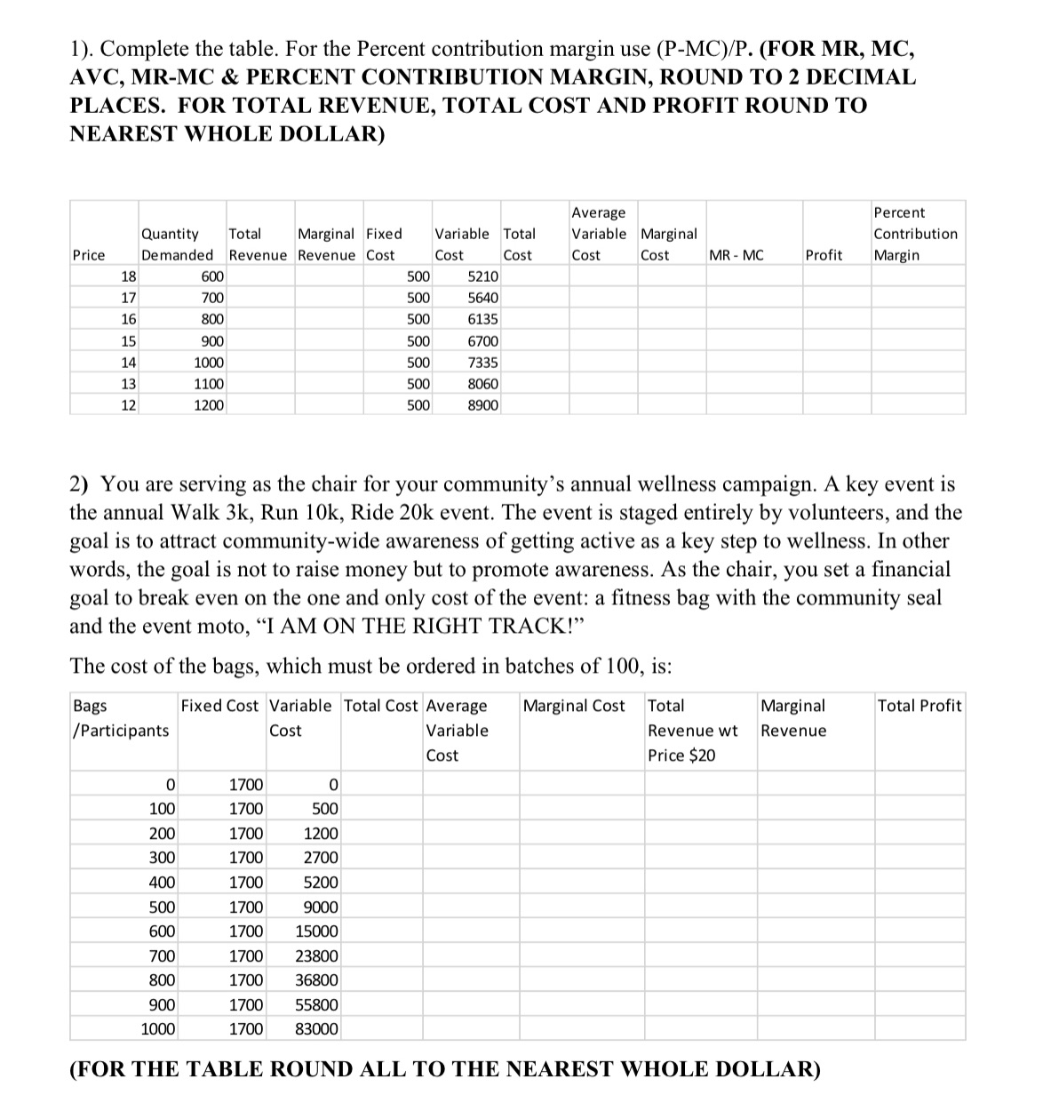 1). Complete the table. For the Percent