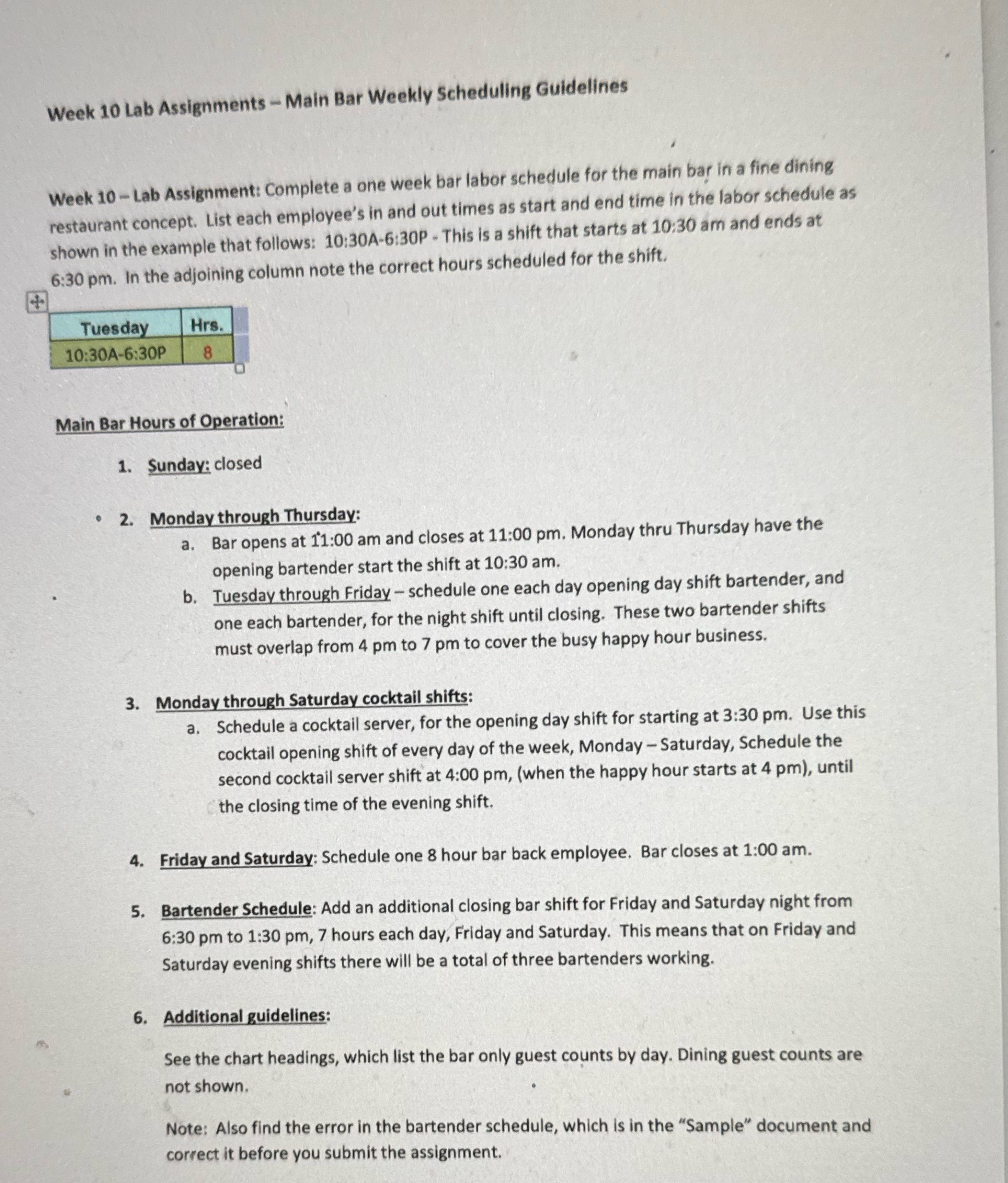 Week 10 Lab Assignments = Maln Bar Weekly