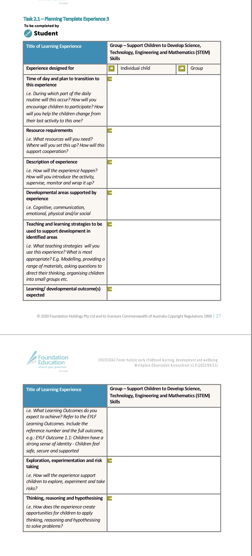 ? Experience 3 - for developing science,