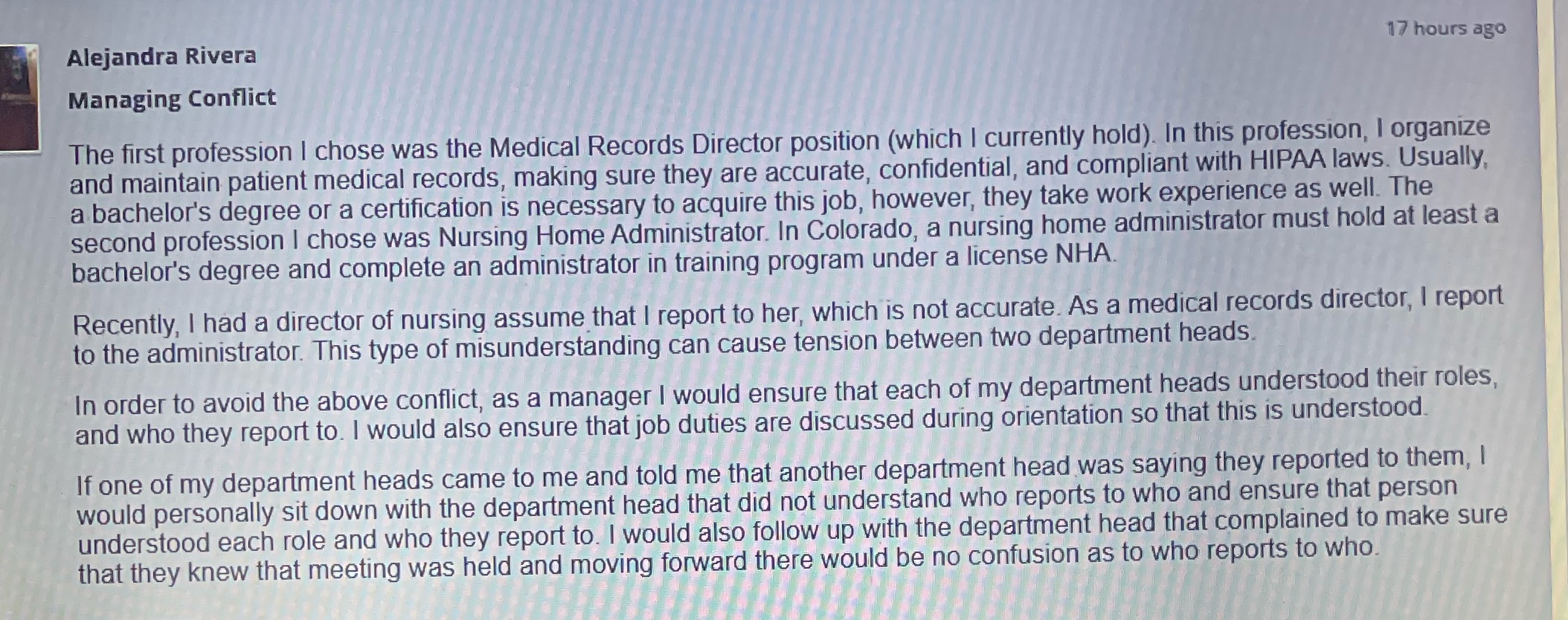 How would you reply to this classmates post with