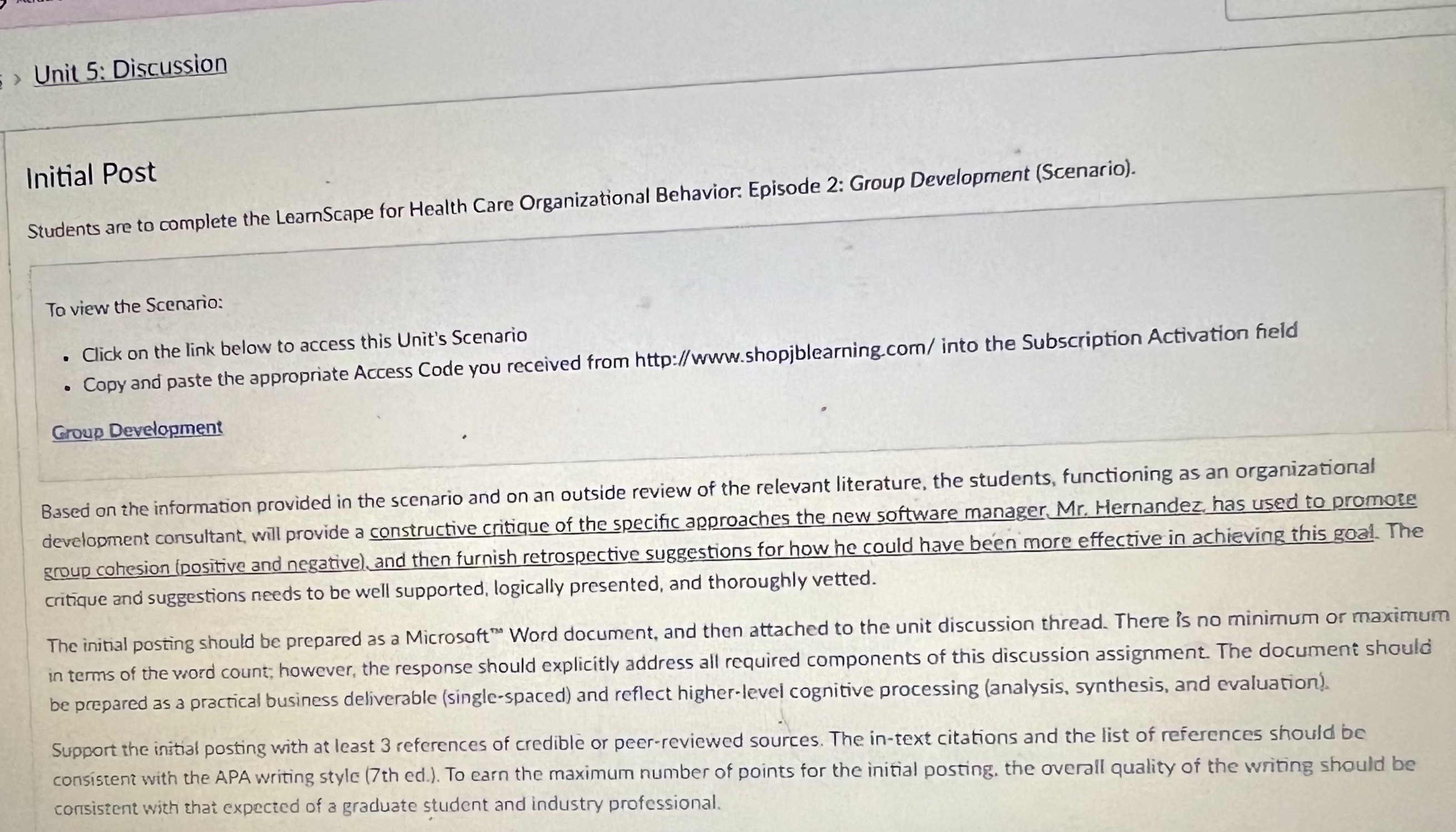 Unit 5 Discussion Group Development Unit 5: