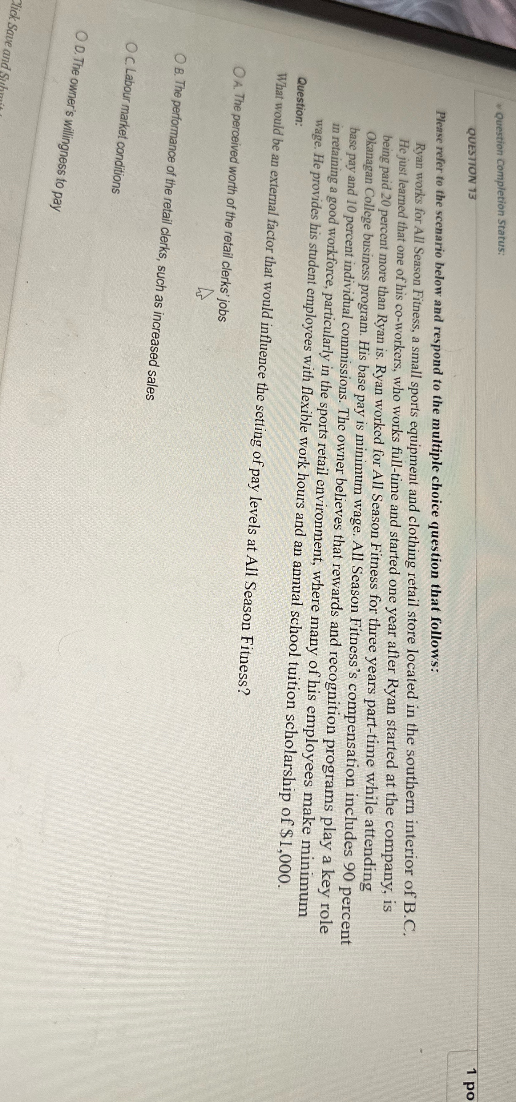 Question Completion Status: 1 po QUESTION 13