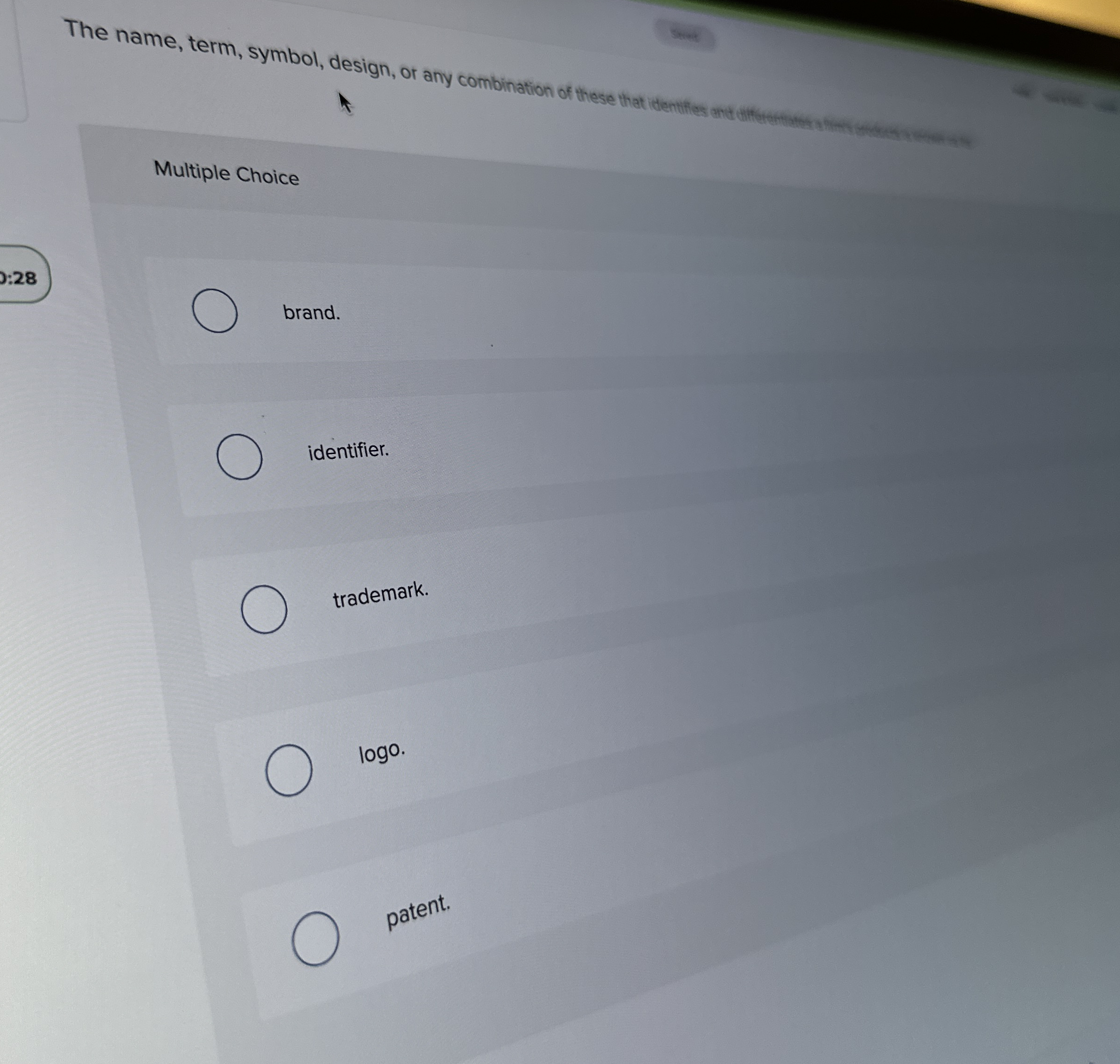 Multiple Choice : 2 8 brand. identifier.