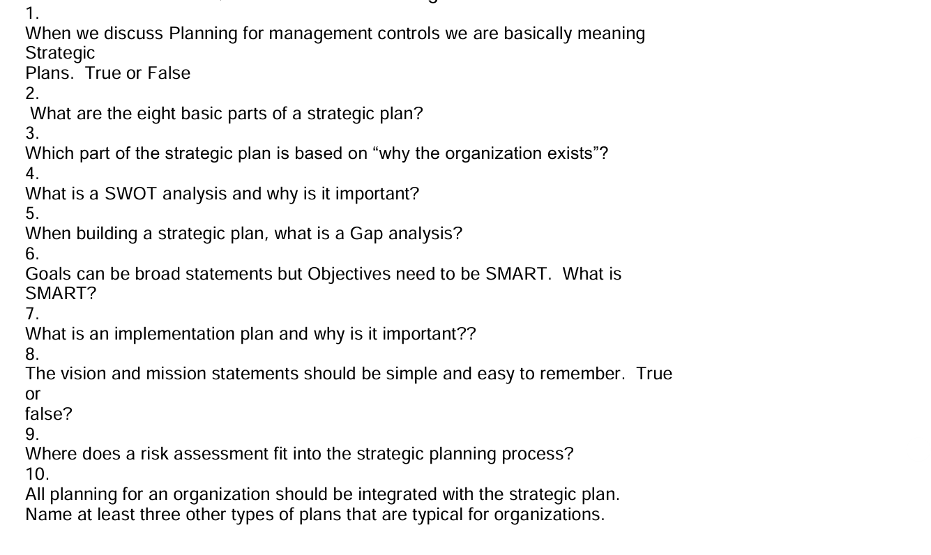 1 . When we discuss Planning for management