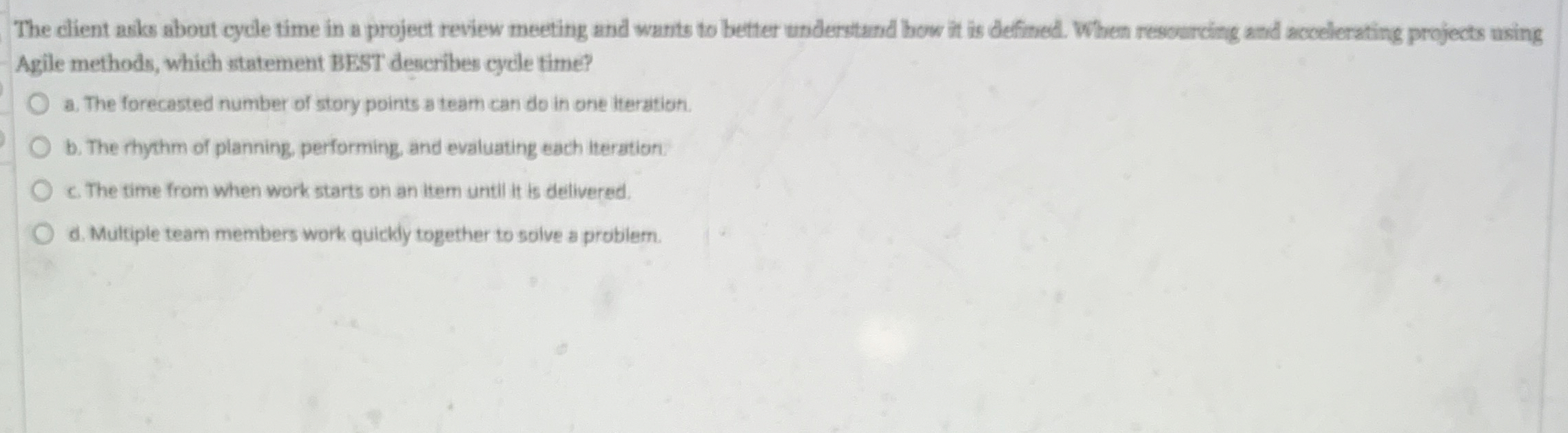 The client asks about cycle time in a project