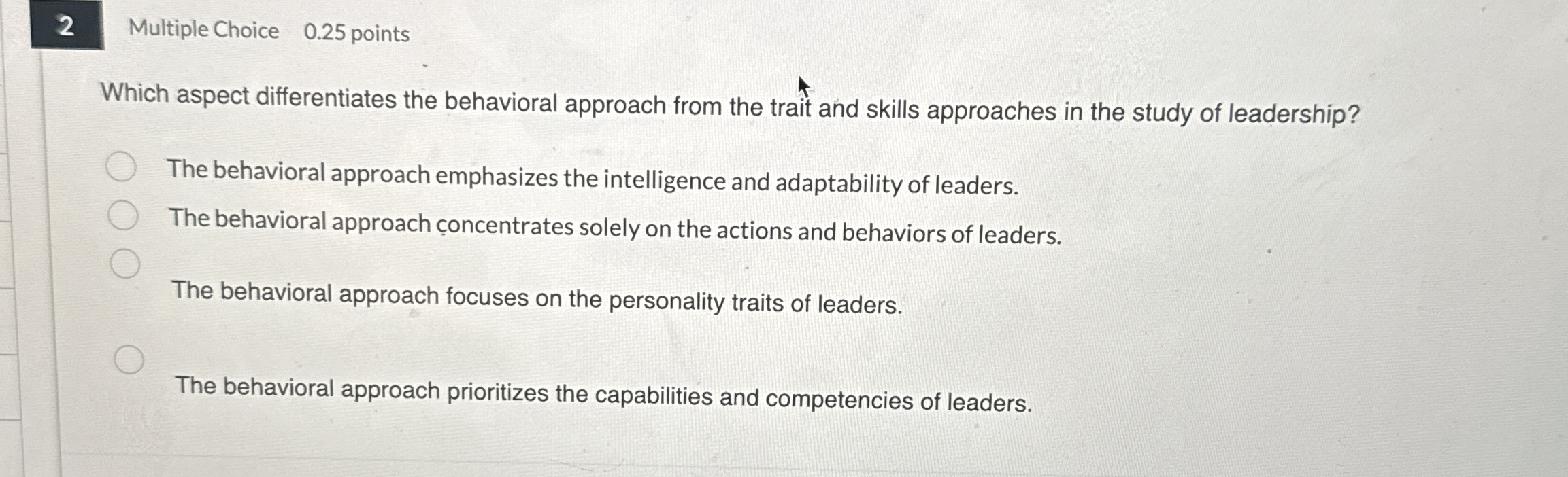 2 Multiple Choice 0 . 2 5 points Which aspect