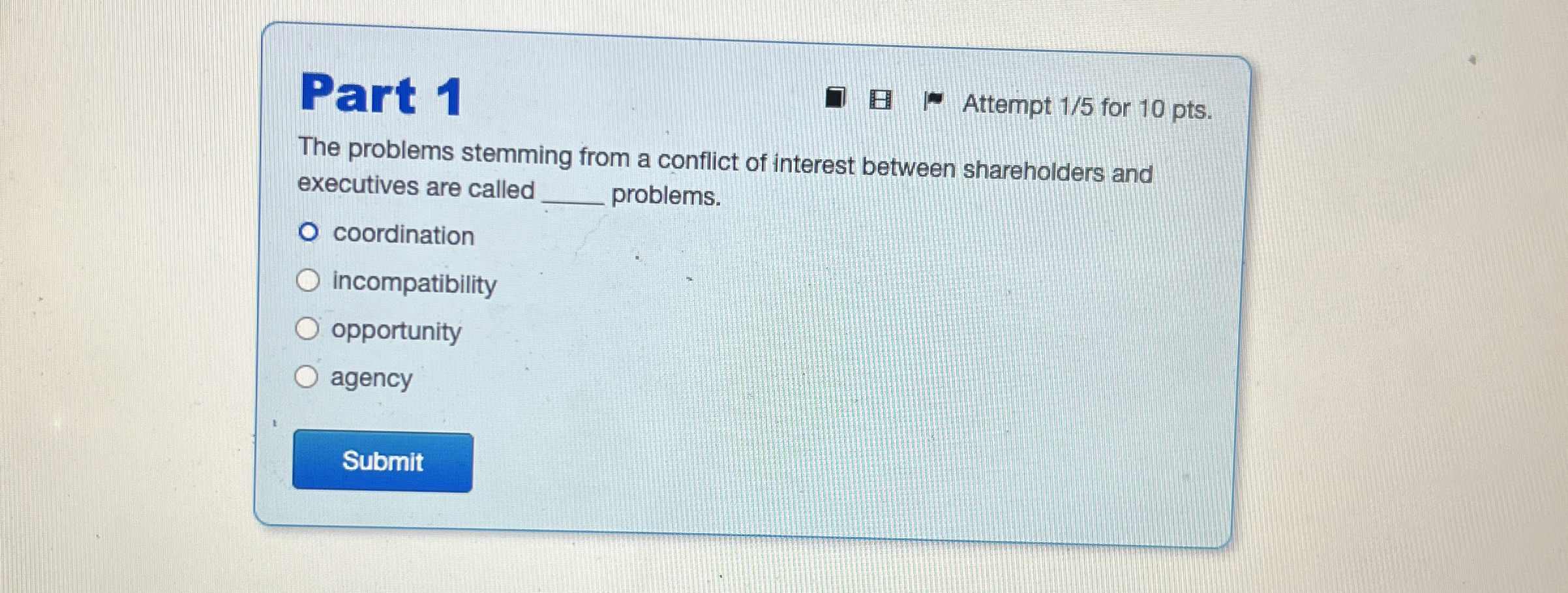 Part 1 Attempt 1 5 for 1 0 pts . The problems