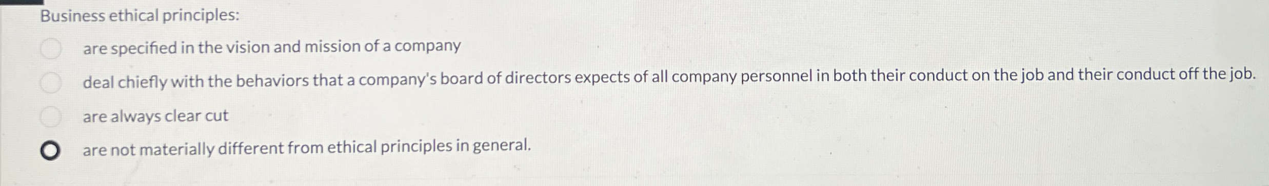 Business ethical principles: are specified in the