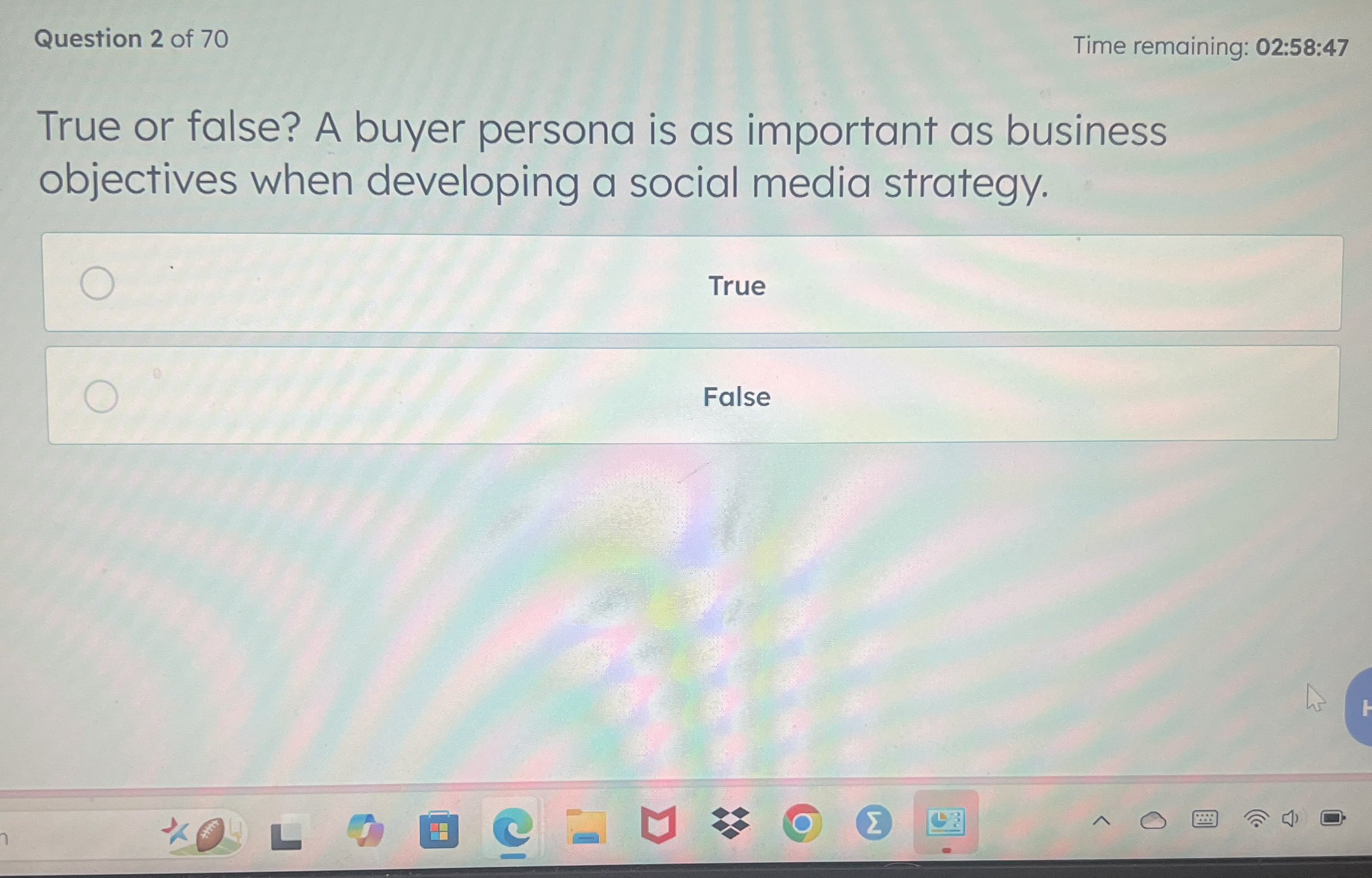 Question 2 of 7 0 Time remaining: 0 2 : 5 8 : 4 7