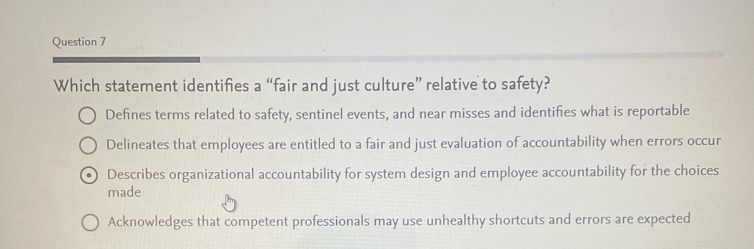 Question 7 Which statement identifies a "fair and