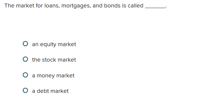 The market for loans, mortgages, and bonds is