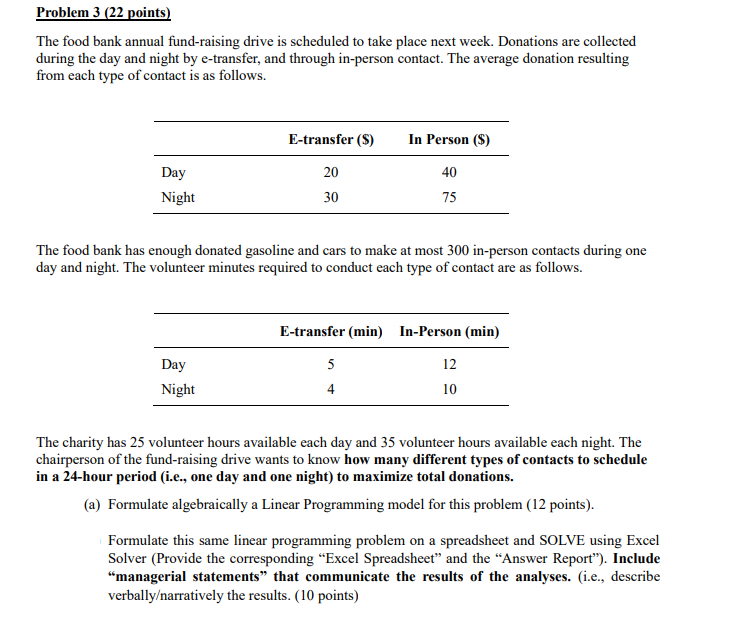 Problem 3 ( 2 2 points ) The food bank annual