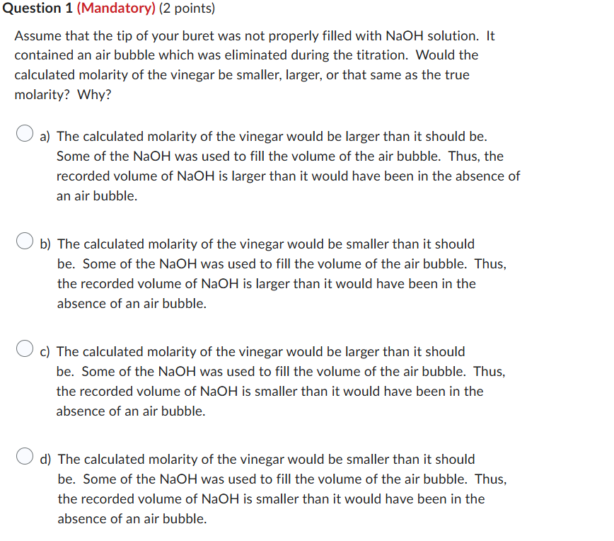 answer Question 1 (Mandatory) (2 points) Assume