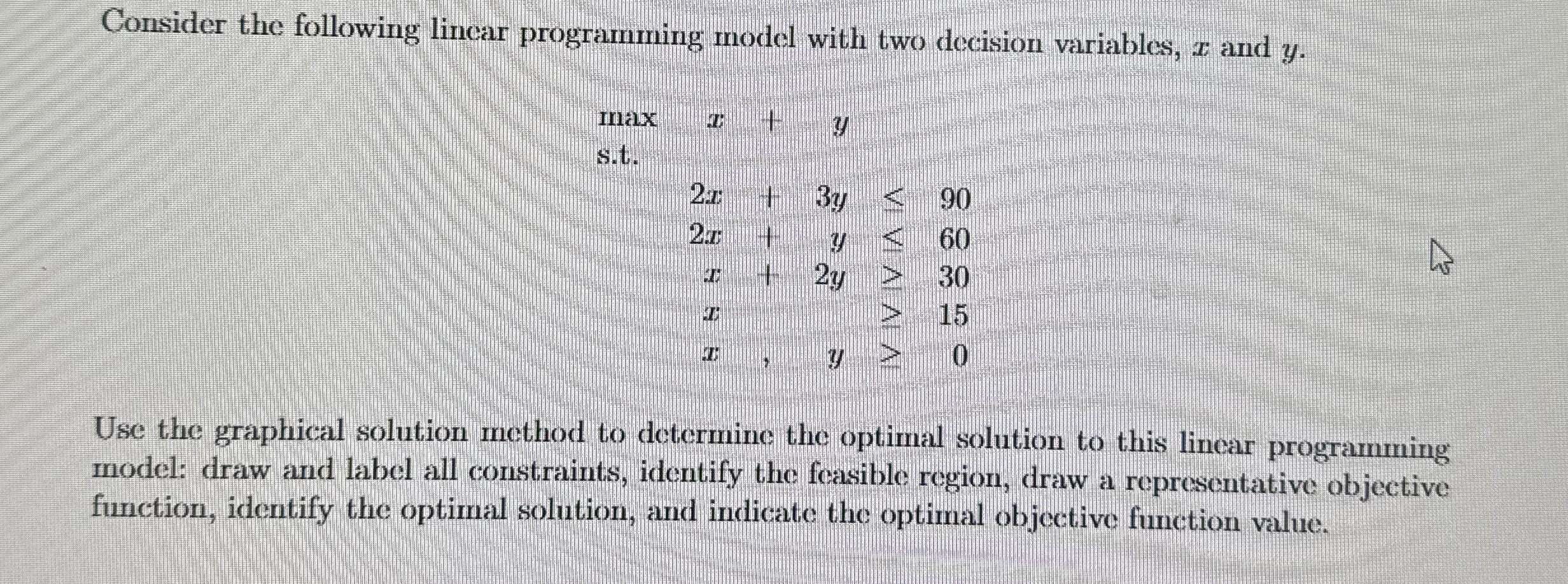 Consider the following lincar programming model