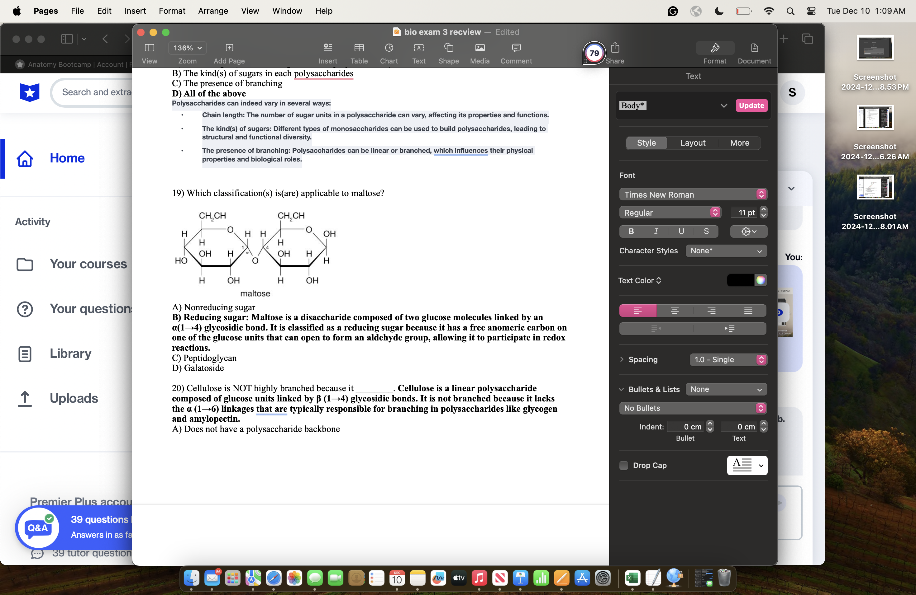 answer @& Pages File Edit Insert B bio exam 3