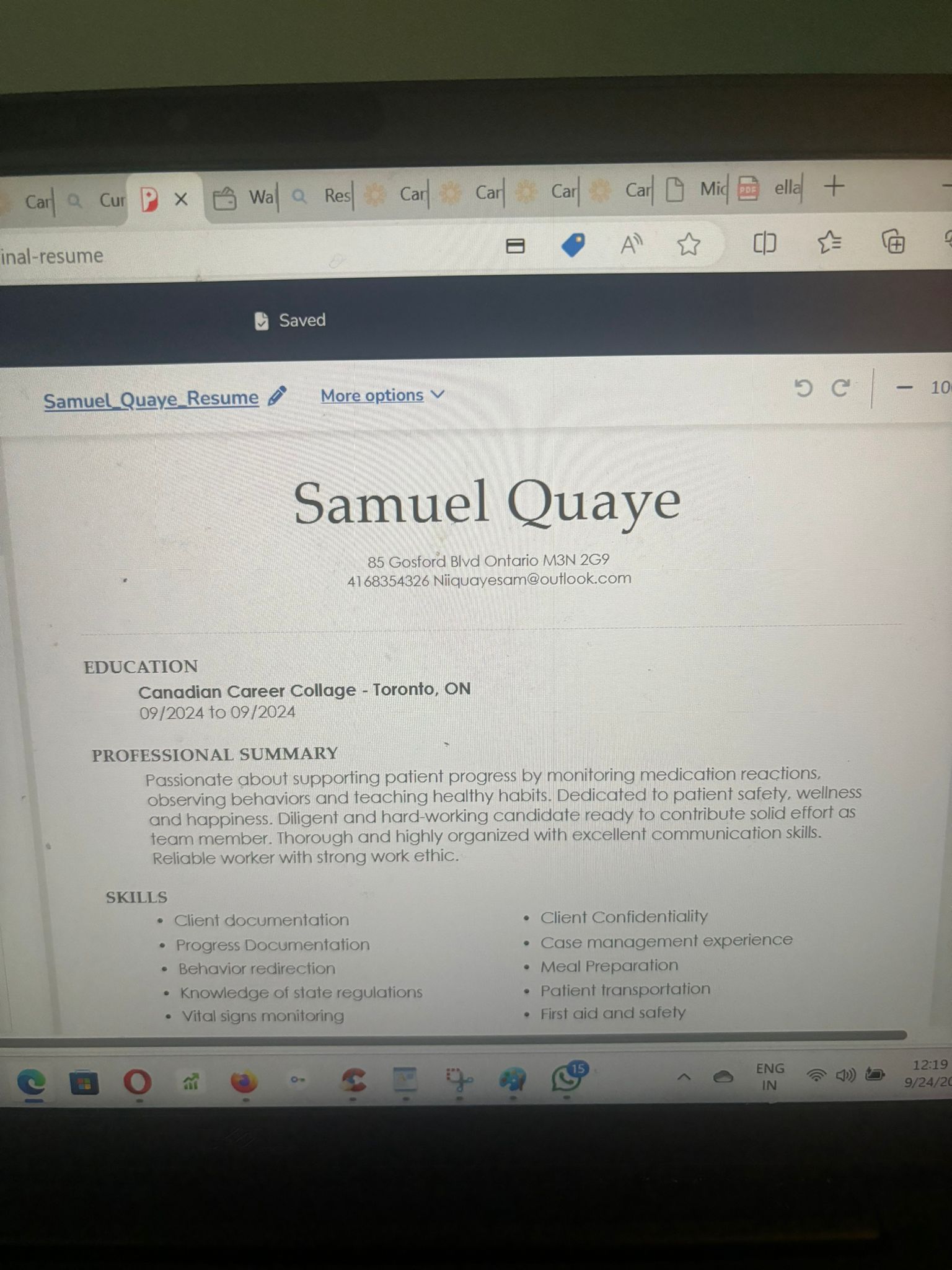 MAKE A CV(Curriculum vitae) USING THIS