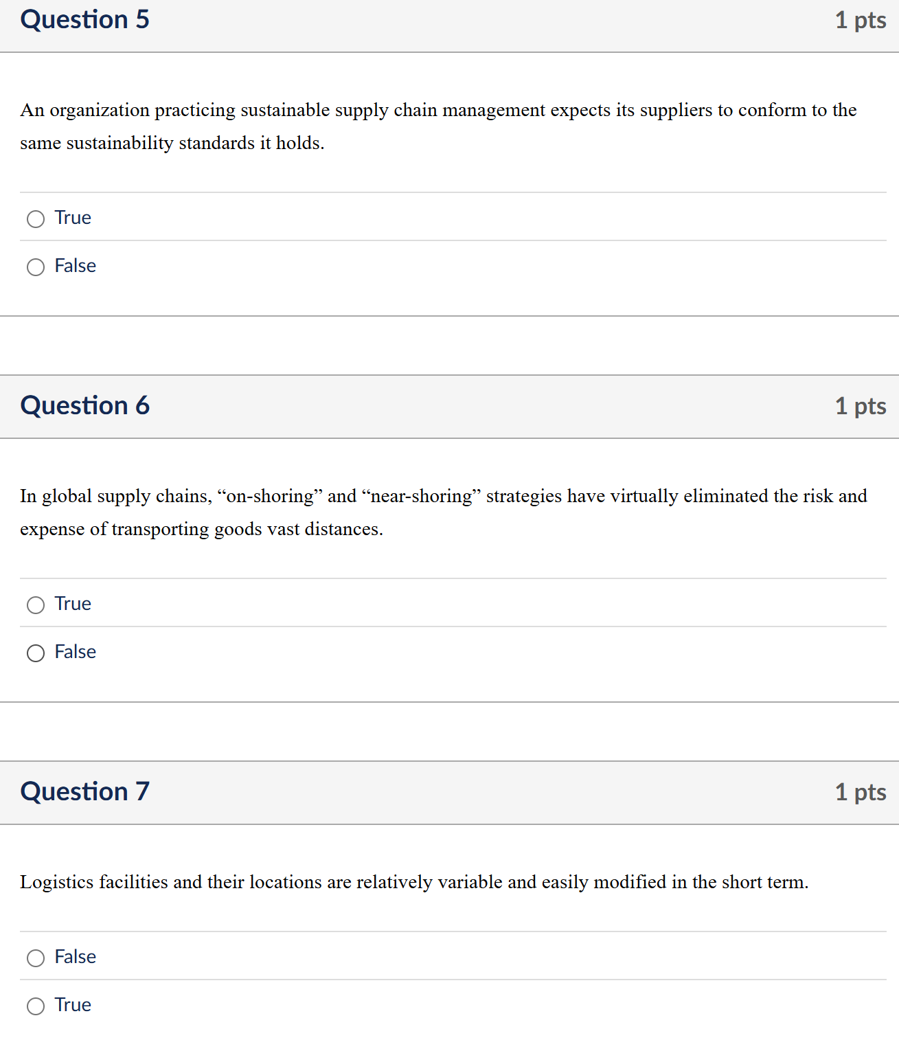 answer these true and false questions Question 5
