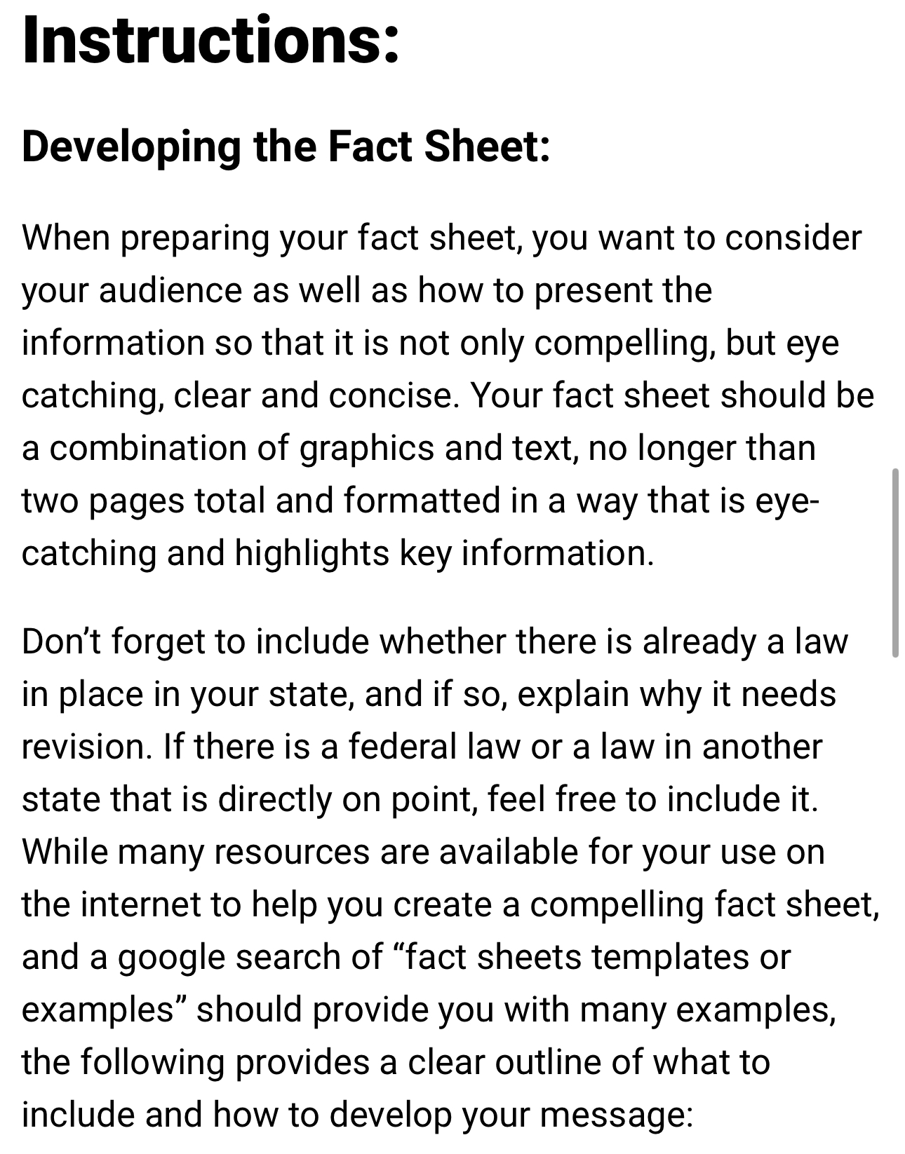 I need help creating an example fact sheet using