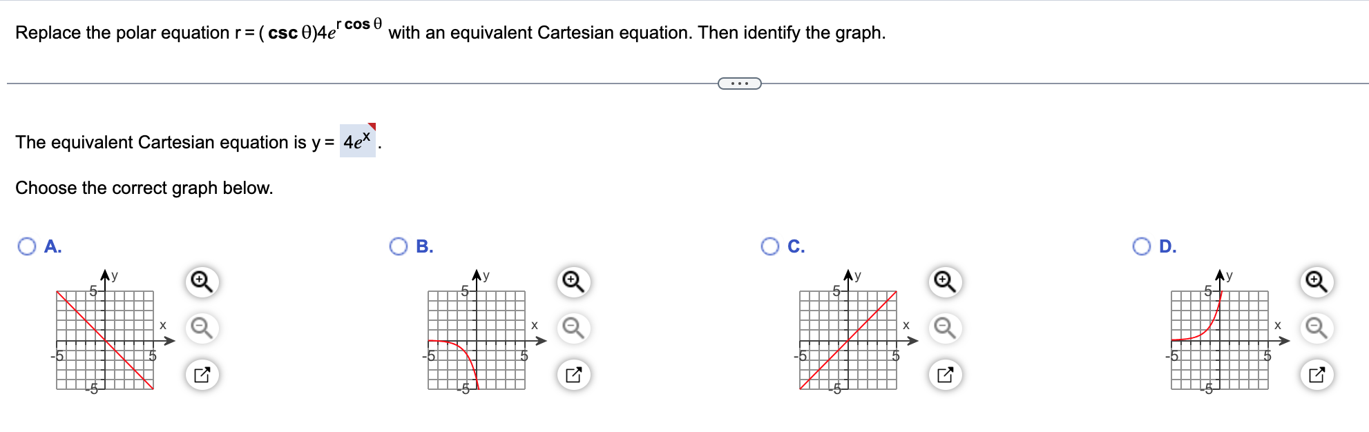 answer Replace the polar equation r= ( csc 0)4er