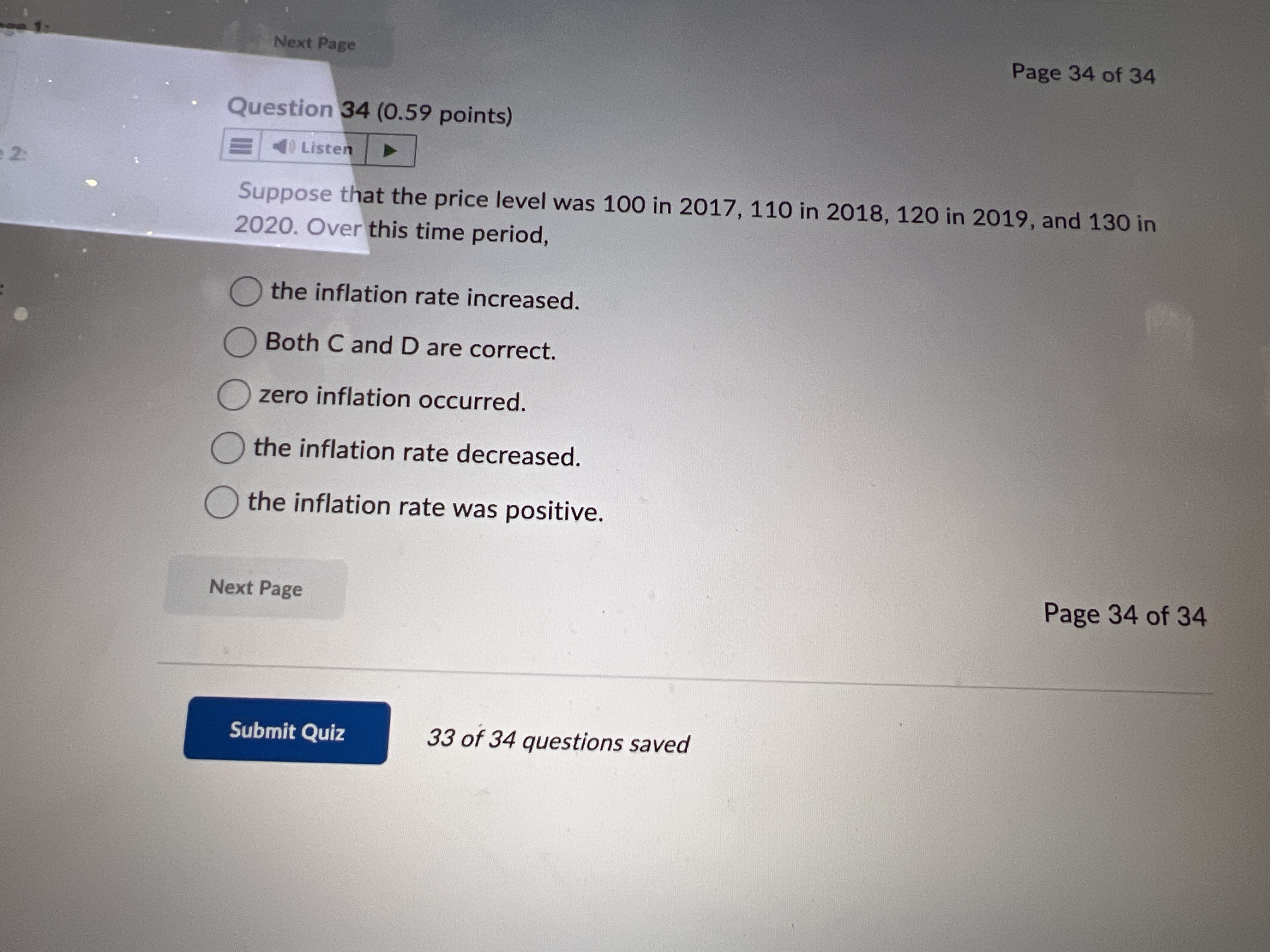 Answer Next Page Page 34 of 34 Question 34 (0.59