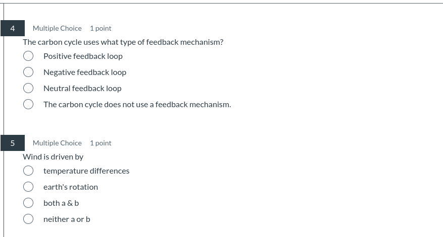 answer 4 Multiple Choice 1 point The carbon cycle