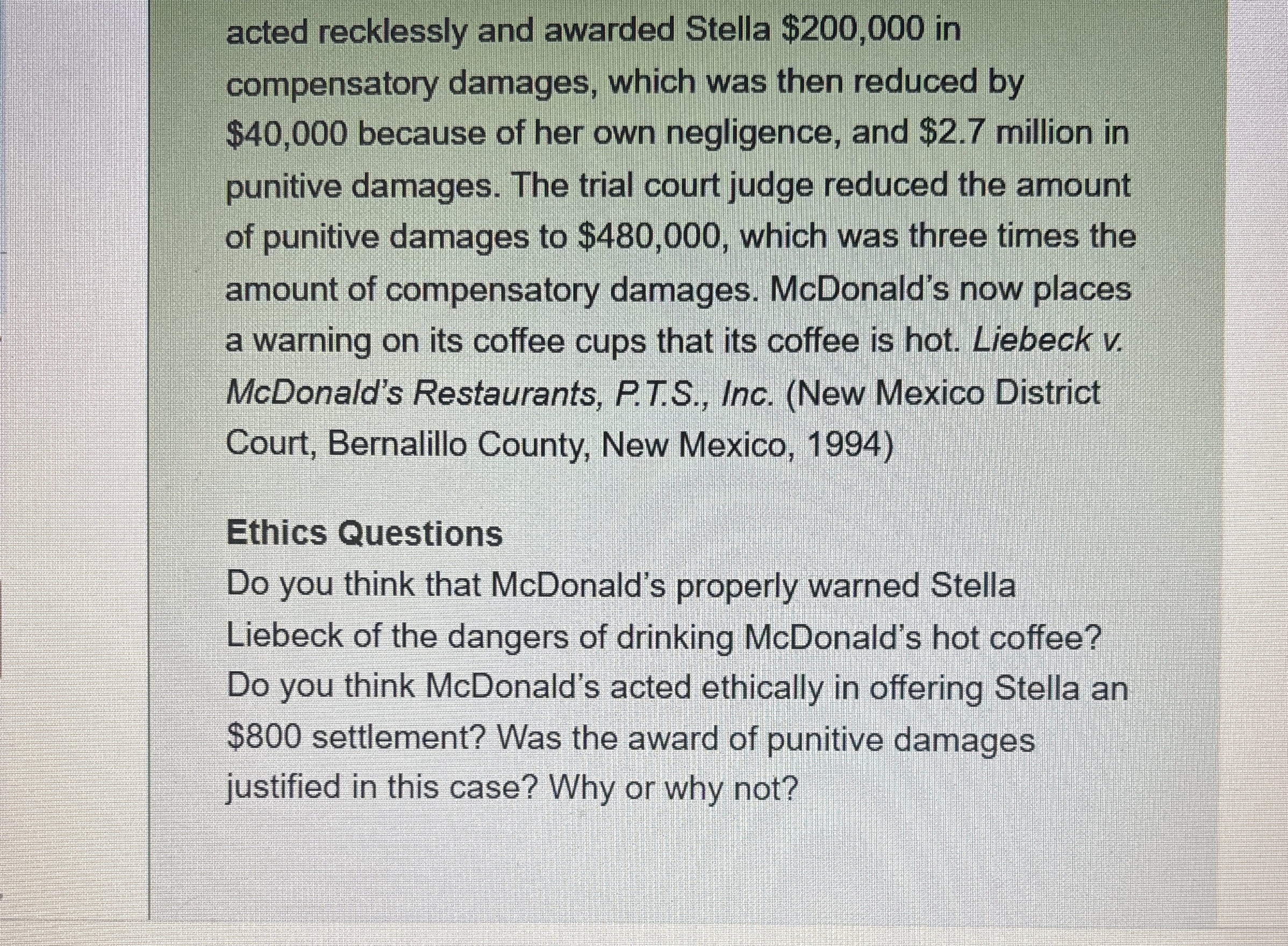 acted recklessly and awarded Stella $ 2 0 0 , 0 0