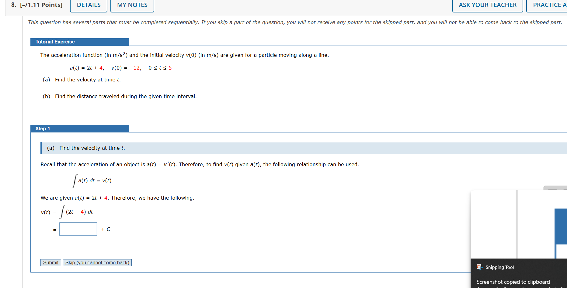 Please answer clearly and concisely 8. [-/1.11
