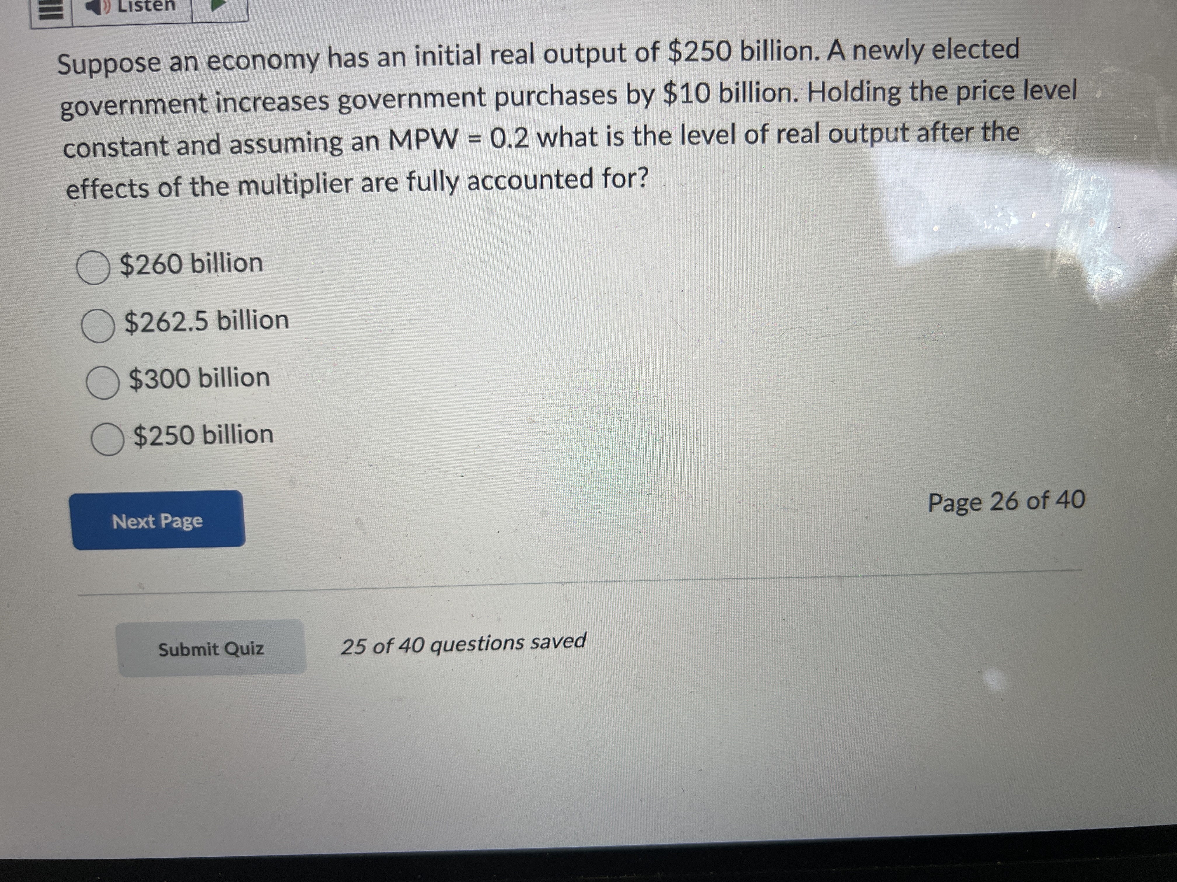 Answer ) Listen Suppose an economy has an initial