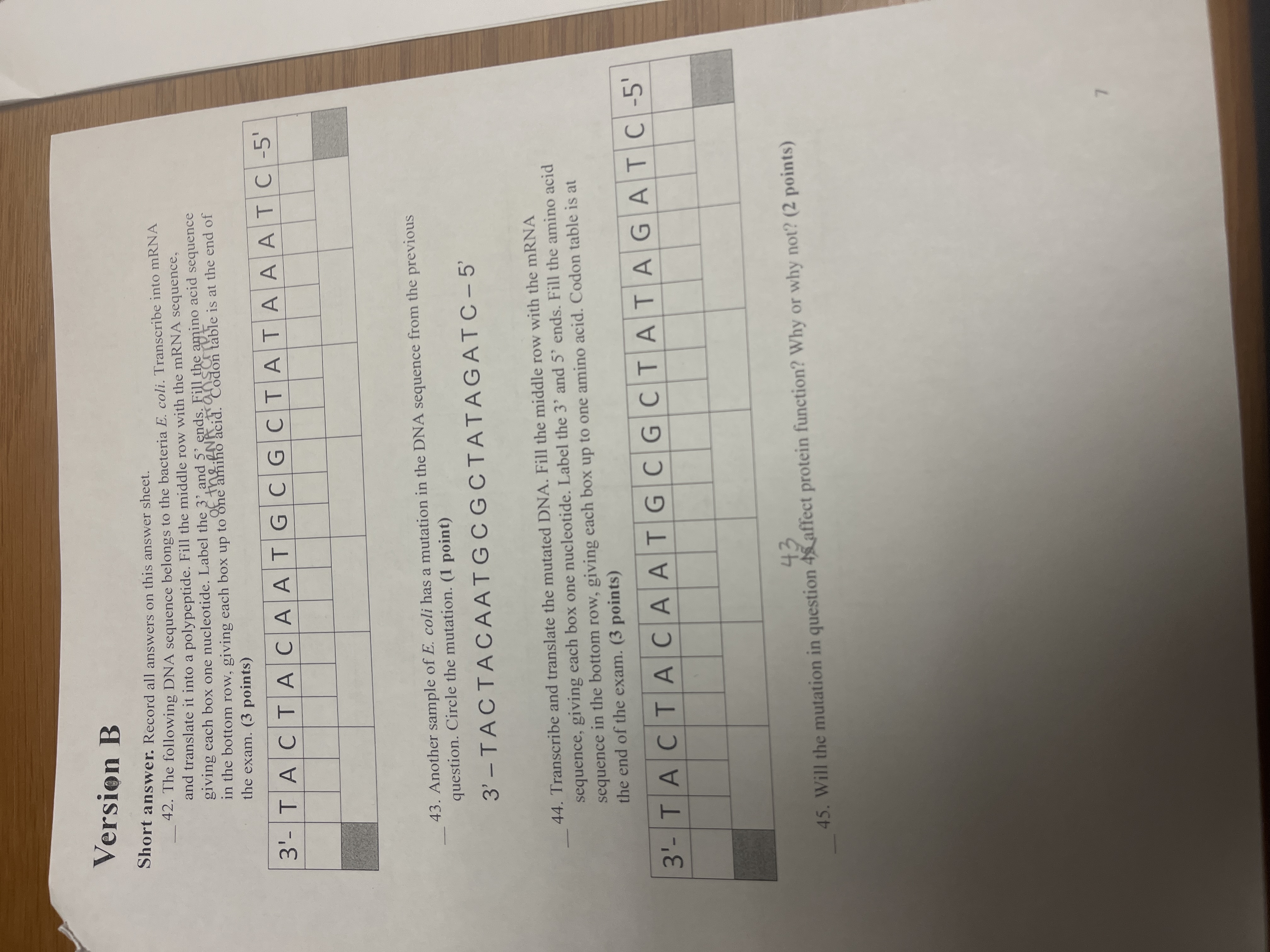 Answer Version B Short answer. Record all answers