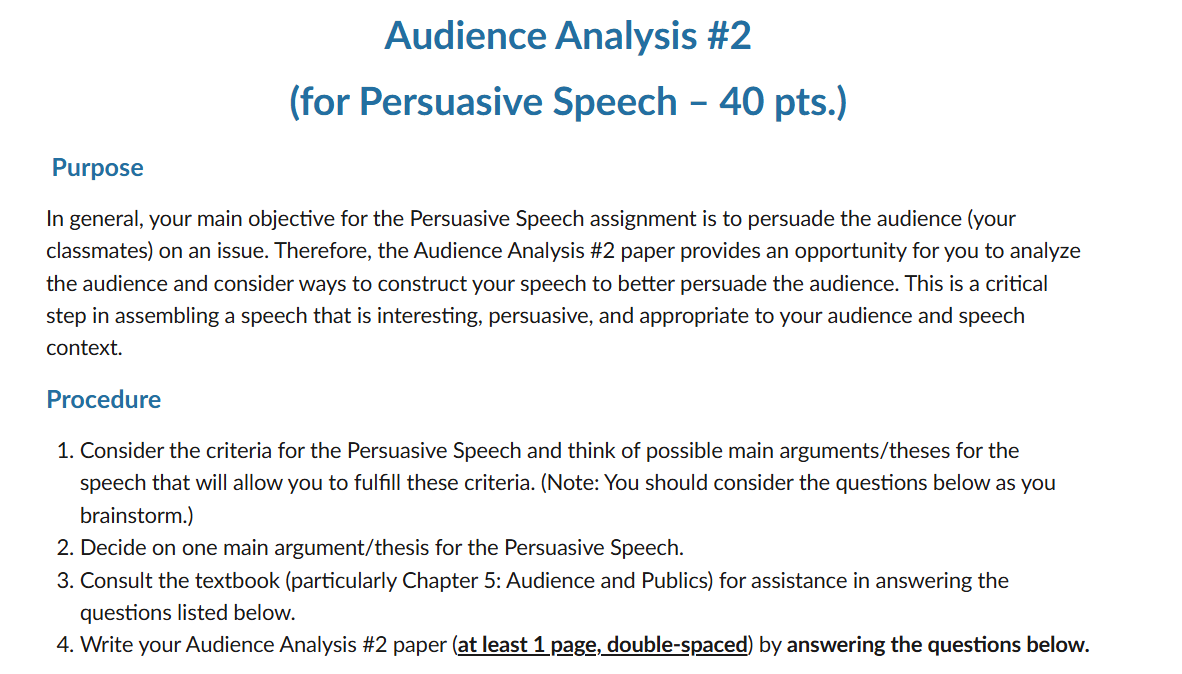 Audience Analysis #2 (for Persuasive Speech - 40