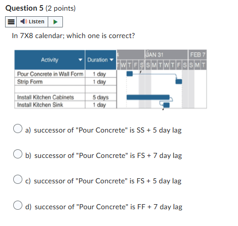 answer Question 5 (2 points) Listen In 7X8