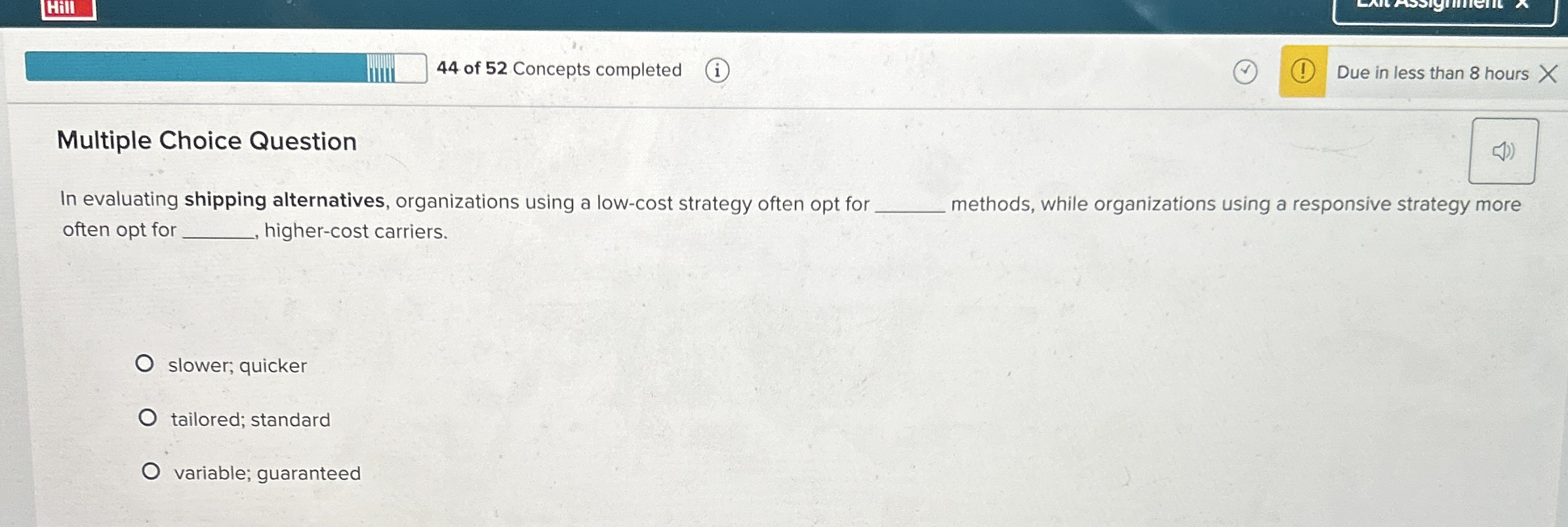 Hill 4 4 of 5 2 Concepts completed Due in less
