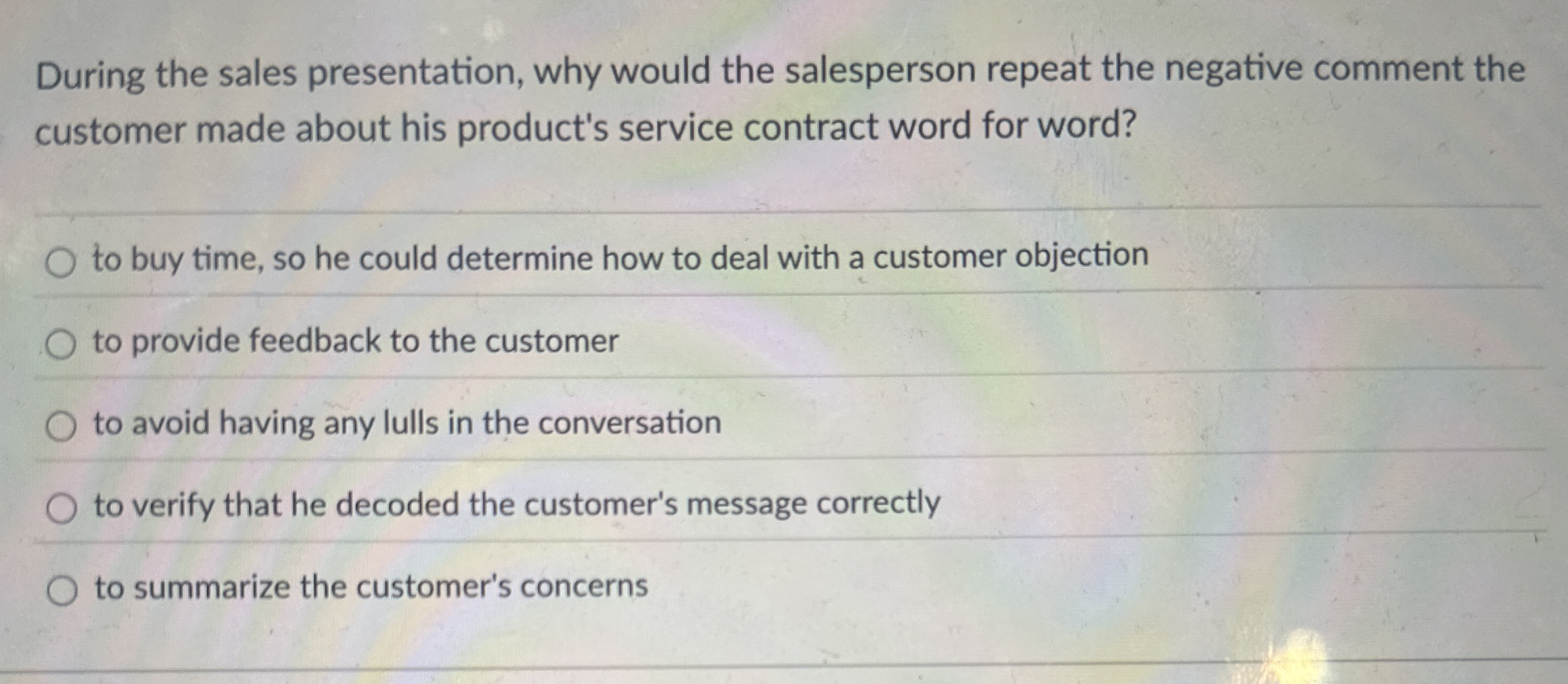 During the sales presentation, why would the