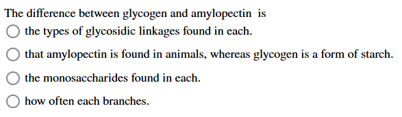 answer The difference between glycogen and