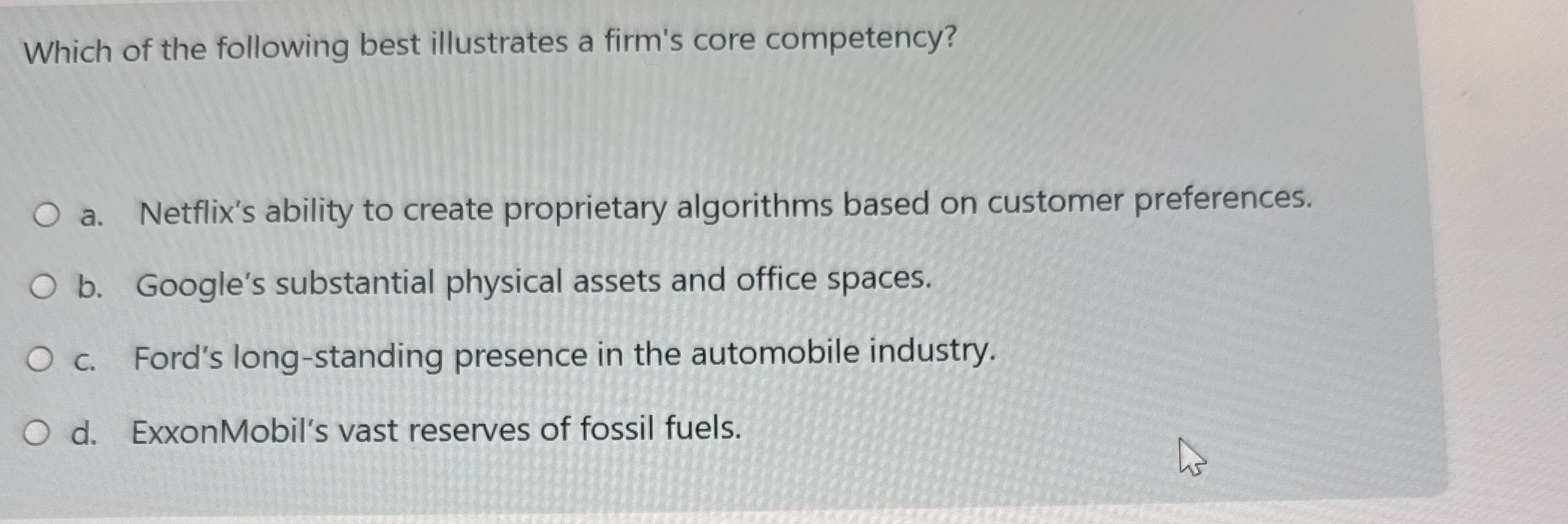 Which of the following best illustrates a firm's