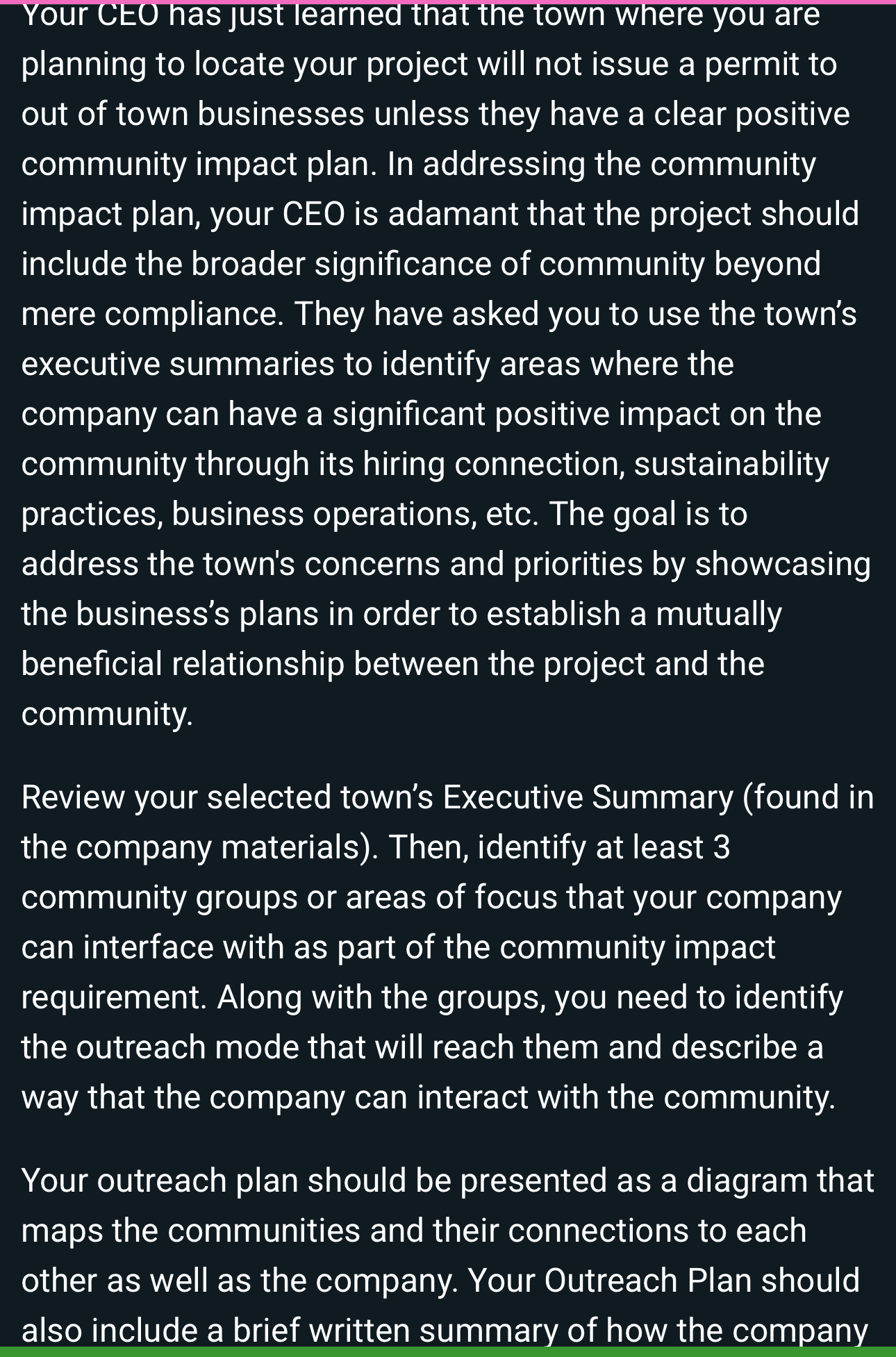 Your CEO has just learned that the town where you