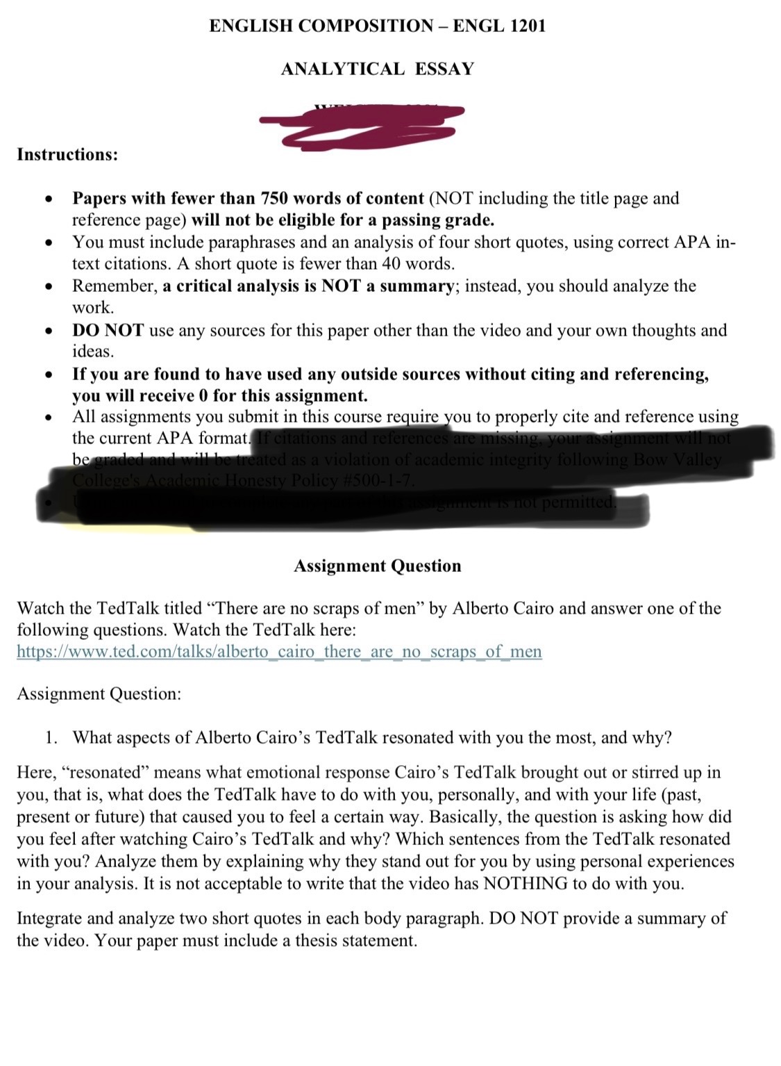 ENGLISH COMPOSITION - ENGL 1201 ANALYTICAL ESSAY