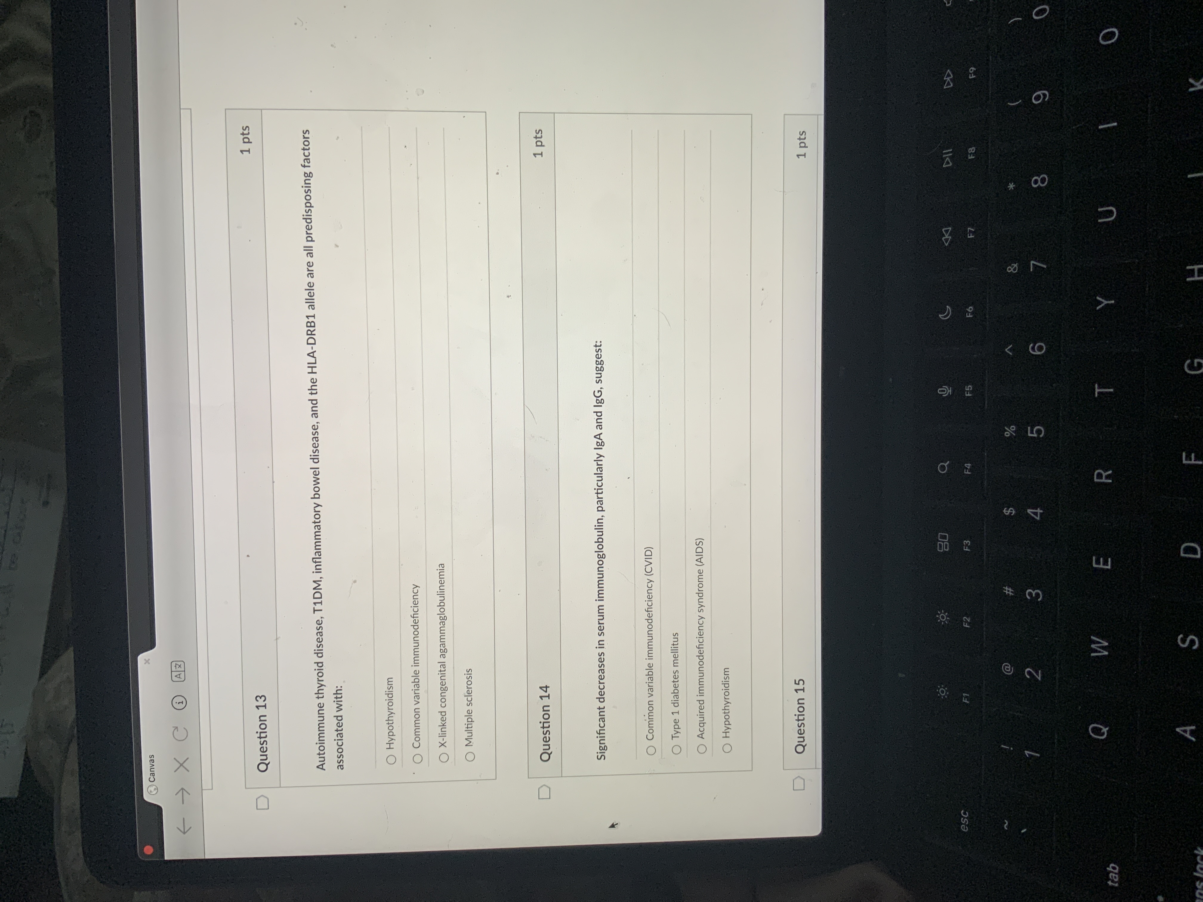 Answer Canvas F - X C H AF 1 pts D Question 13