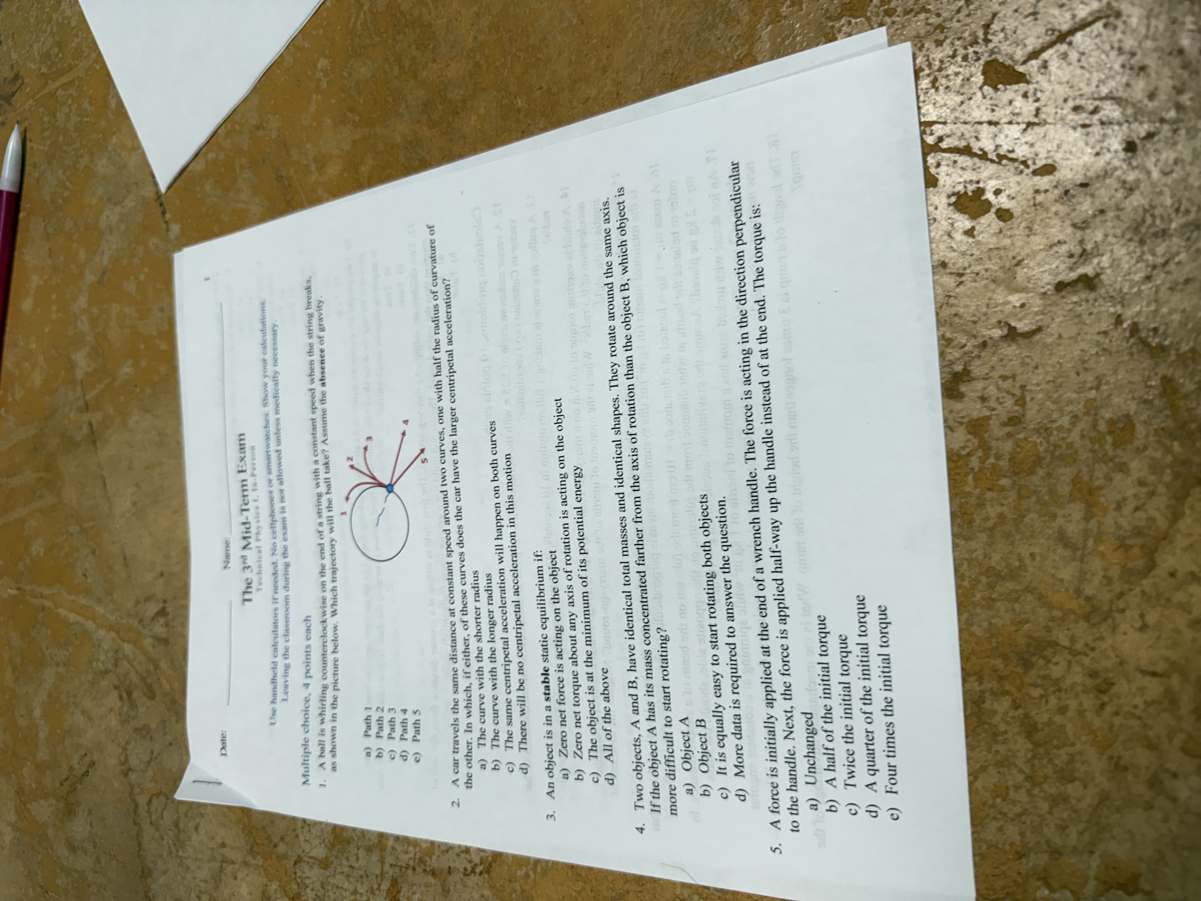 Answer Date: Name: The 3"d Mid-Term Exam