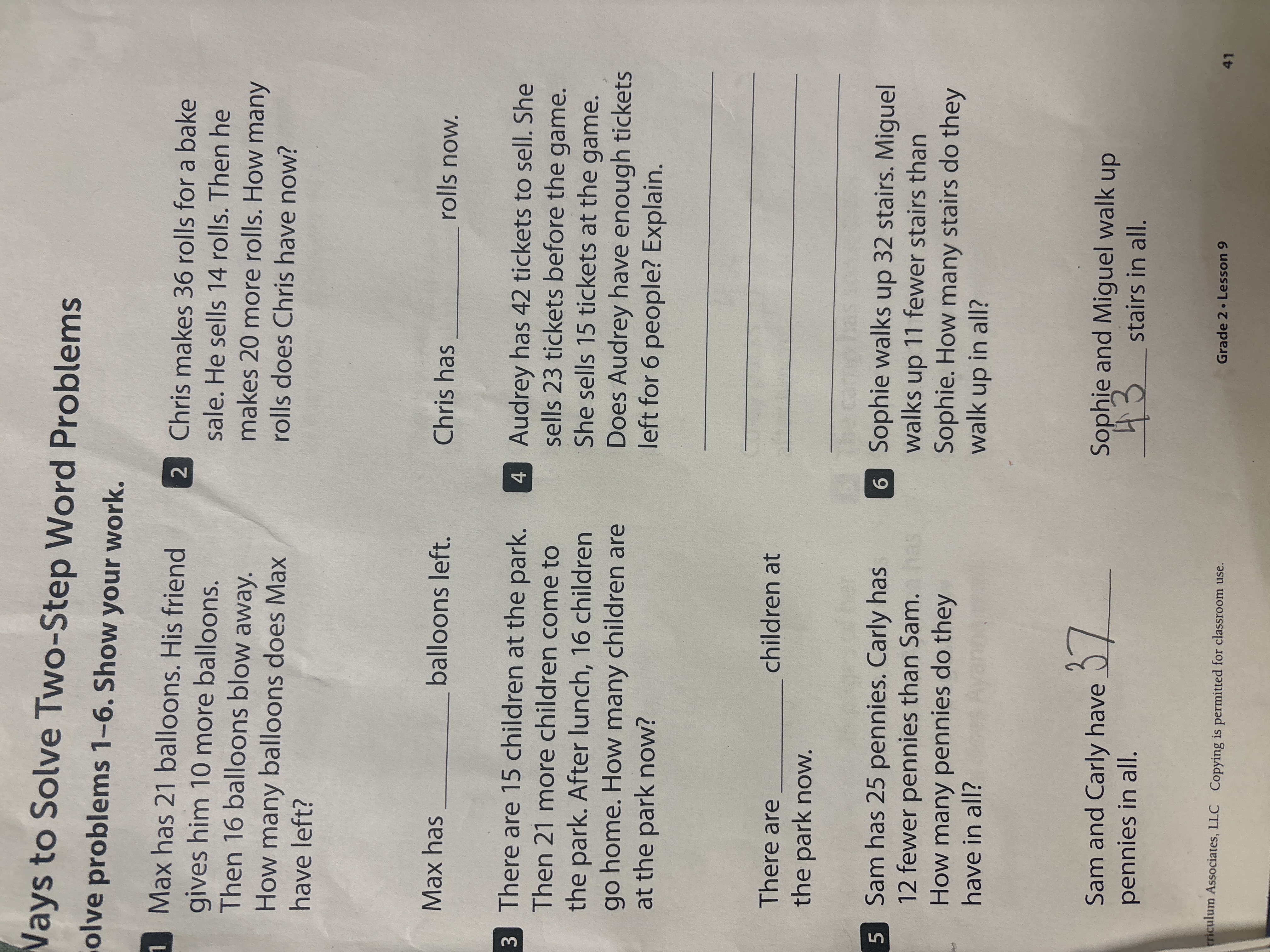 Answer Vays to Solve Two-Step Word Problems olve